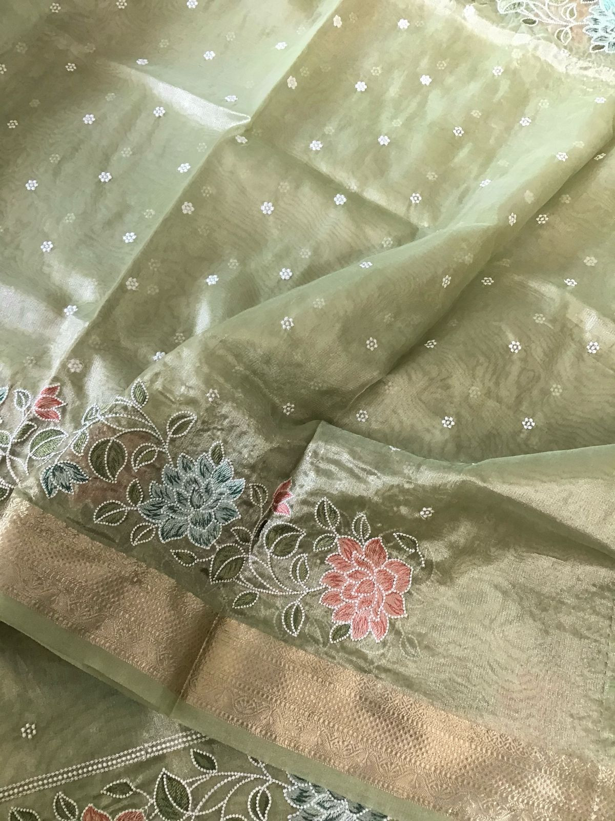 Soft Fine Tissue Organza Embroidered Suit - Green