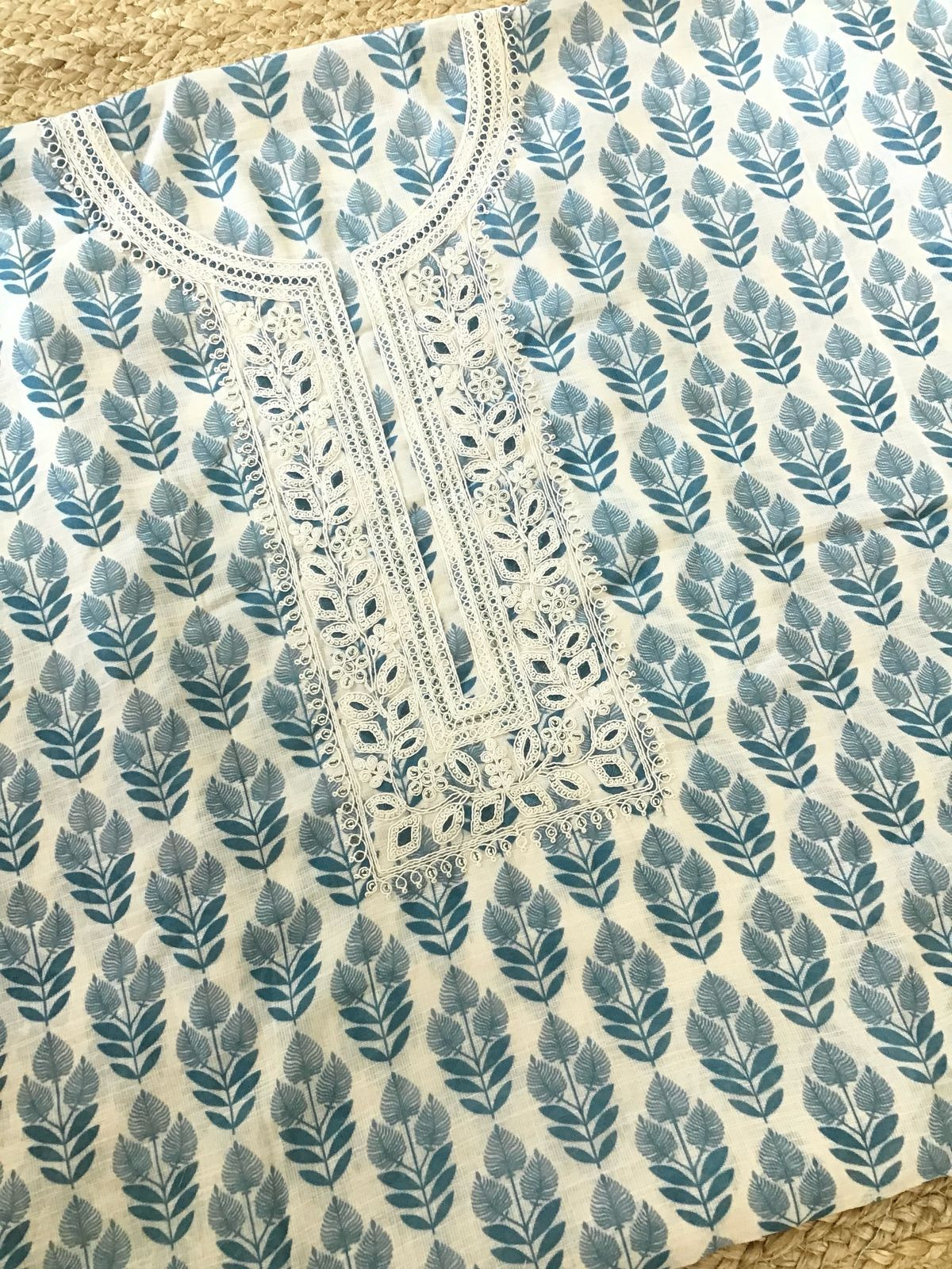 Soft Linen Jute Cotton Printed Embroidered Suit - Cream