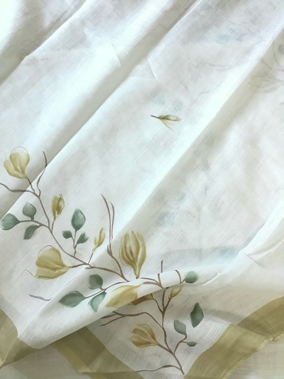 Soft Linen Jute Cotton Printed Embroidered Suit - Off White