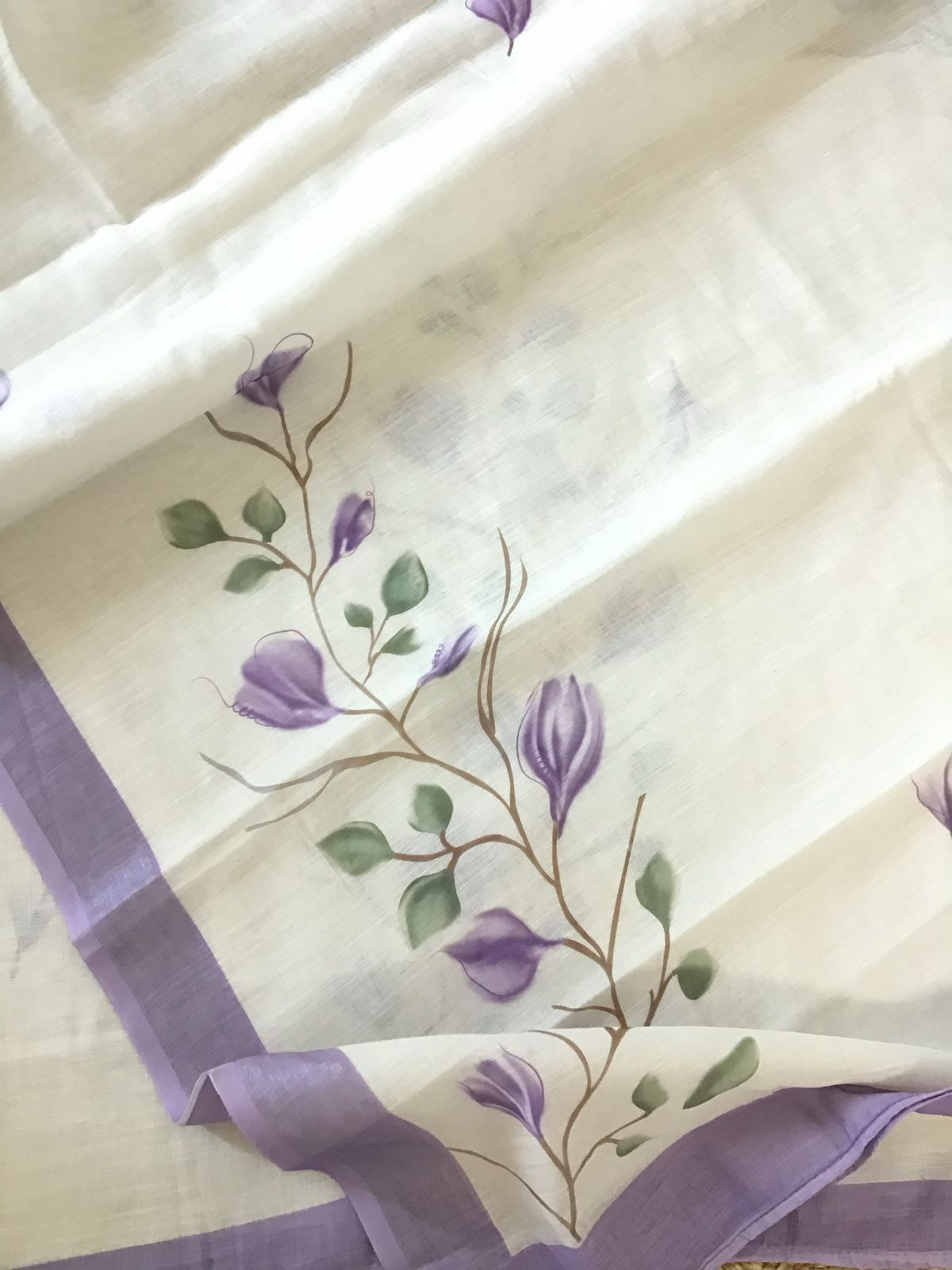 Soft Linen Jute Cotton Printed Embroidered Suit - Off White