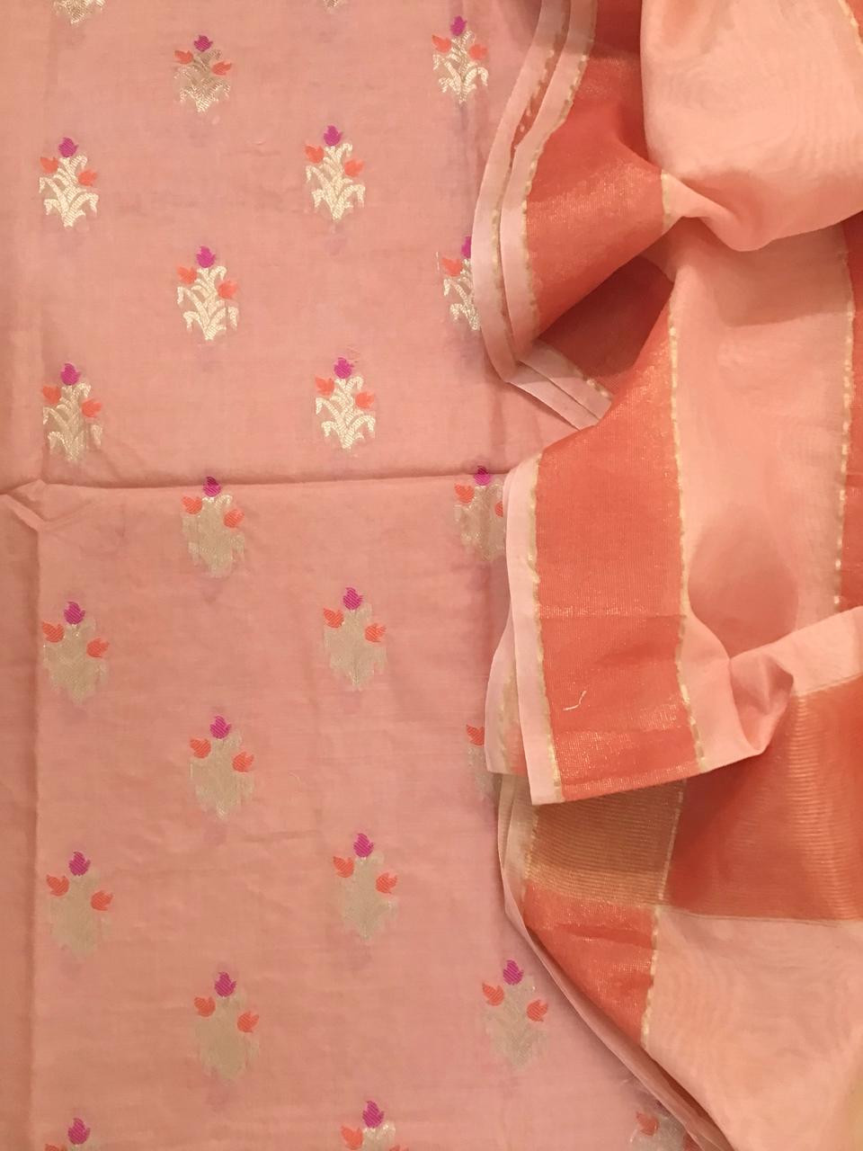 Soft Chanderi Banarasi Weaved Suit - Peach