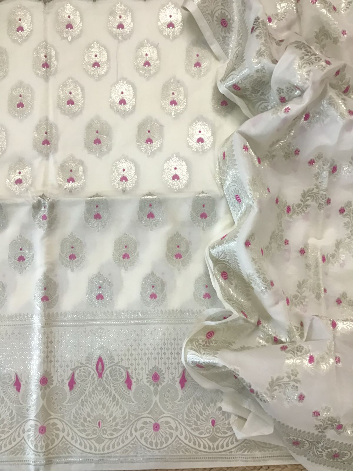 Soft Chanderi Banarasi Weaved Suit - Off White
