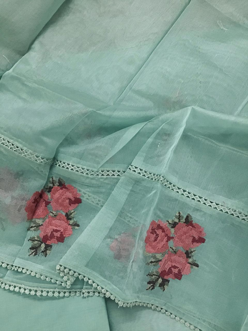 Soft Fine Supernet Embroidered Suit - Sea Green