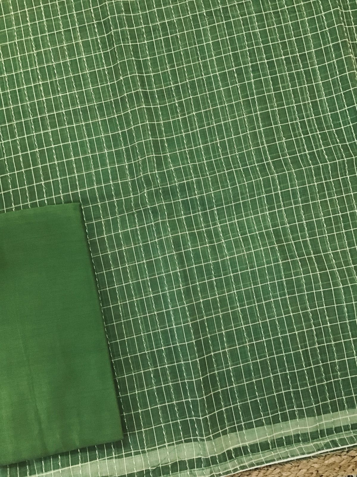 Soft Fine Supernet Self Weaved Embroidered Suit - Green