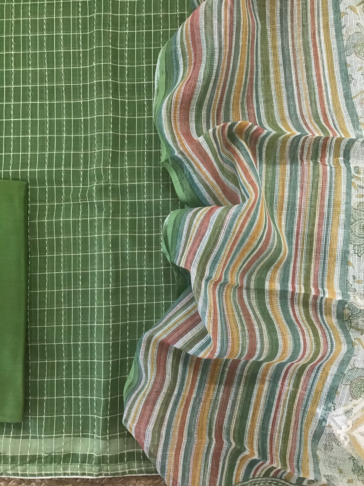 Soft Fine Supernet Self Weaved Embroidered Suit - Green