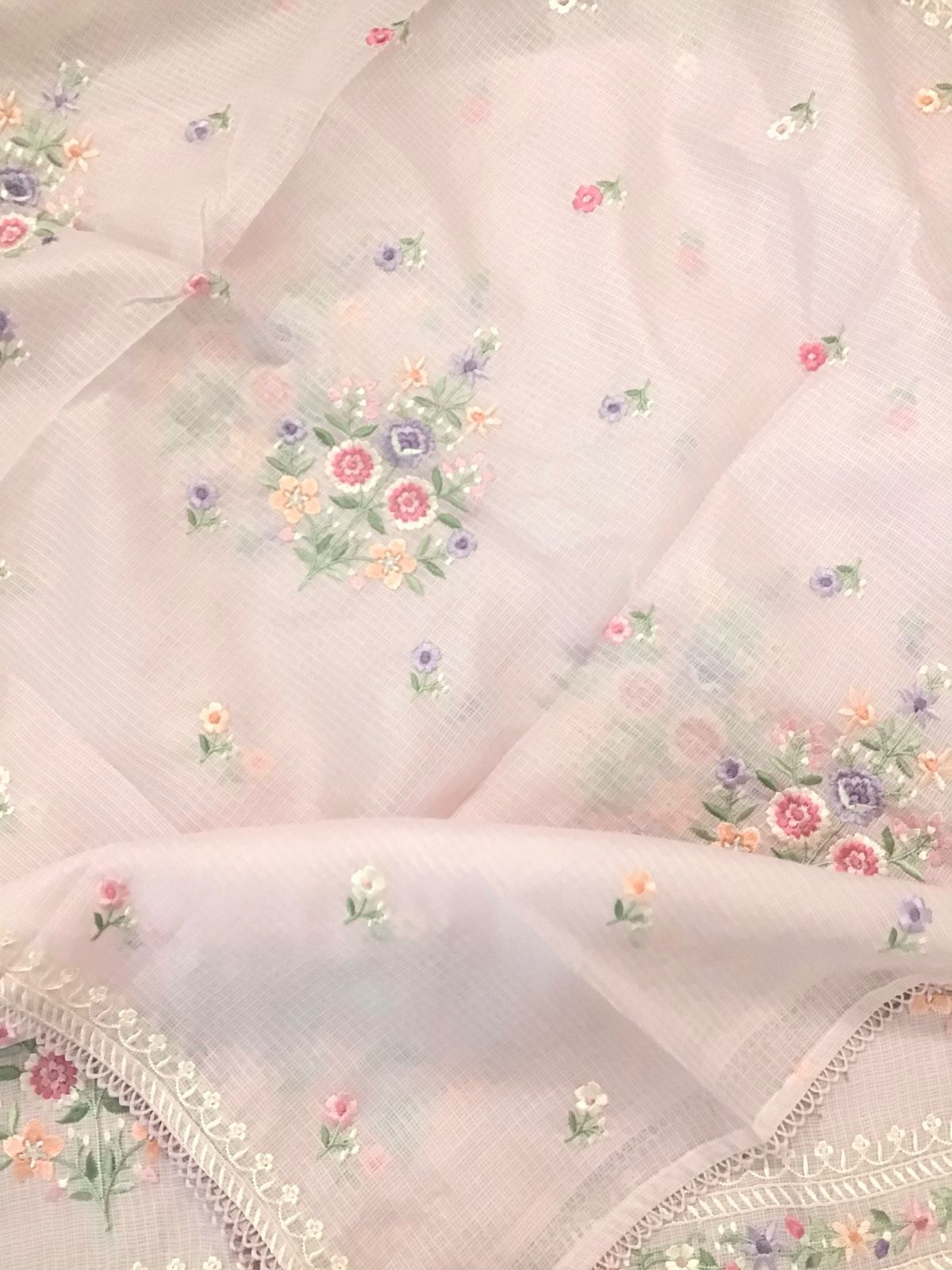 Soft Kota Silk Embroidered Suit - Pink