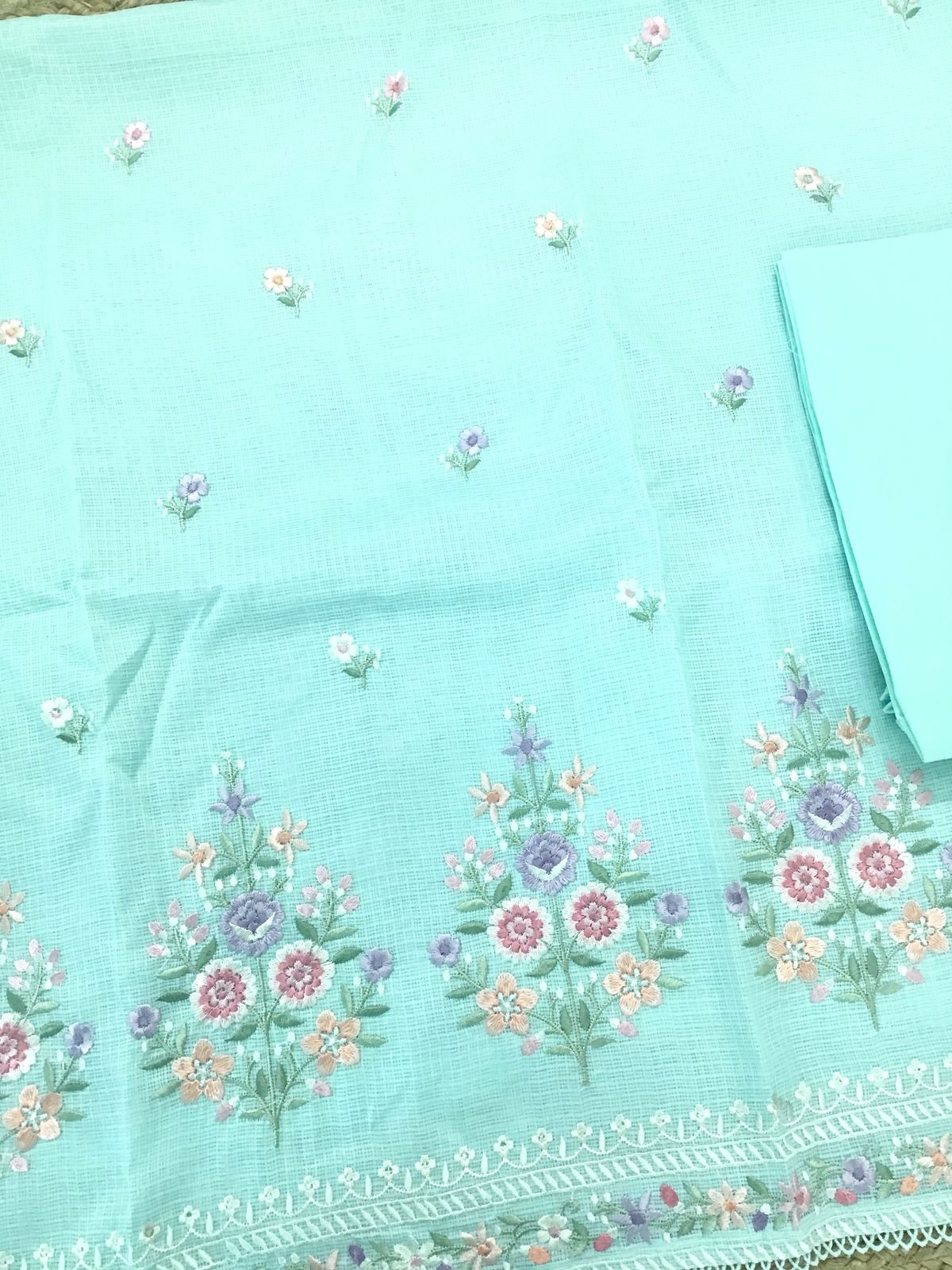 Soft Kota Silk Embroidered Suit - Blue