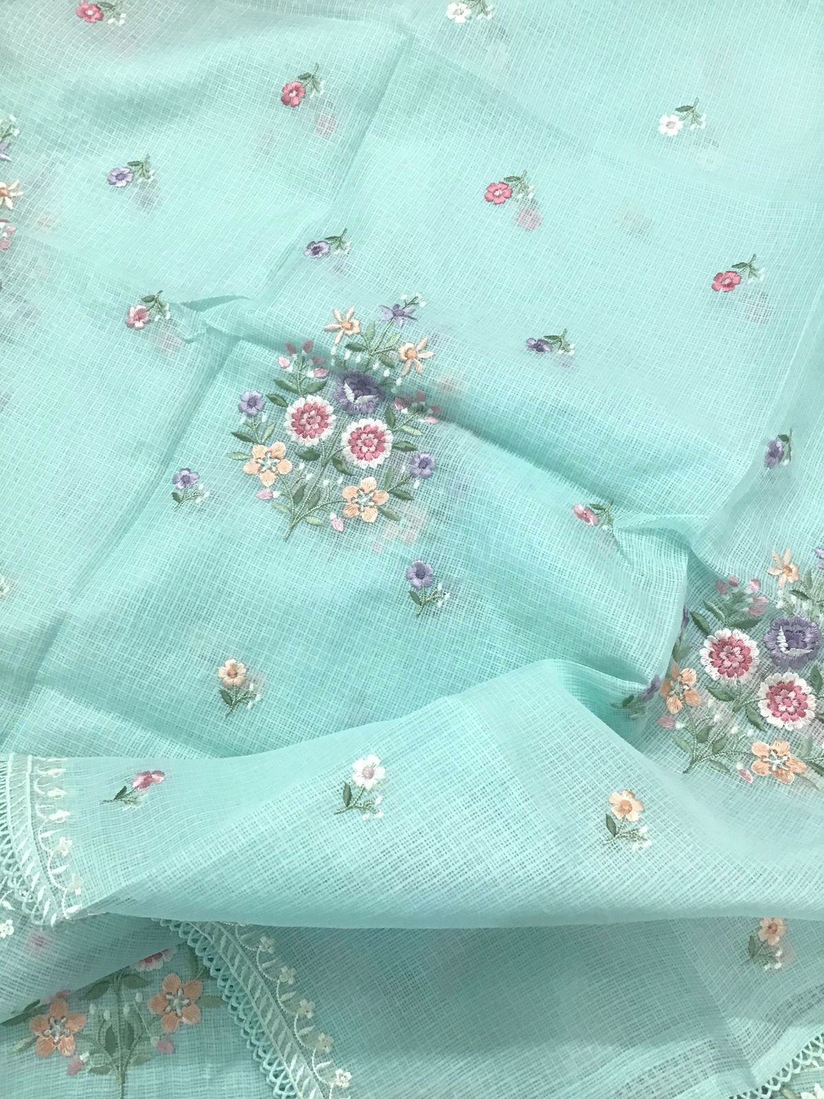 Soft Kota Silk Embroidered Suit - Blue