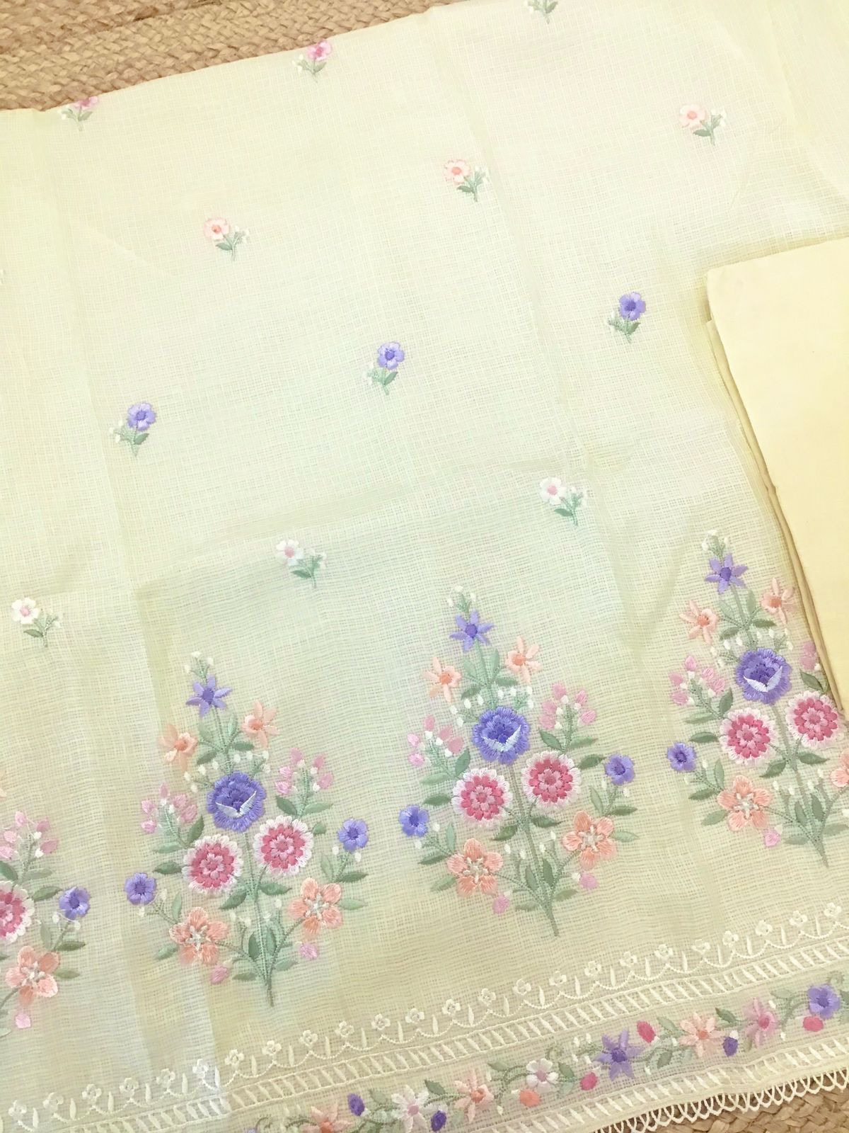 Soft Kota Silk Embroidered Suit - Yellow