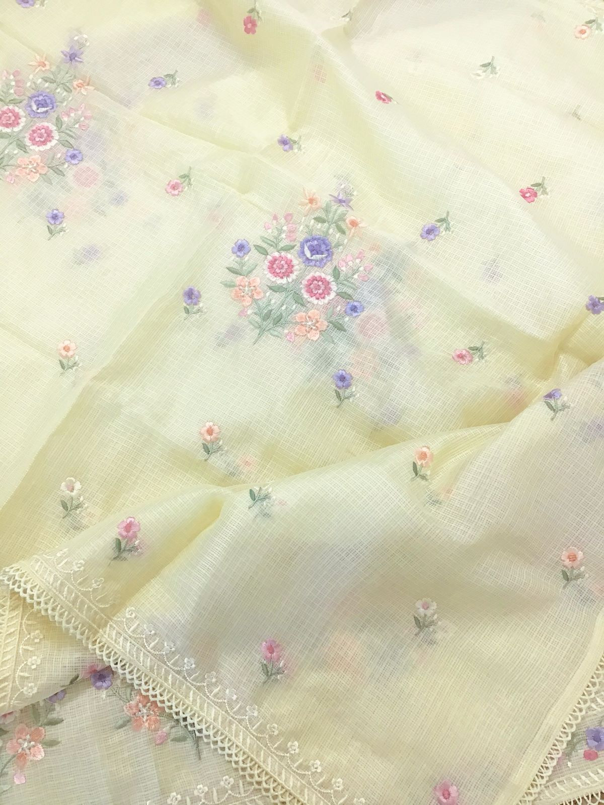 Soft Kota Silk Embroidered Suit - Yellow