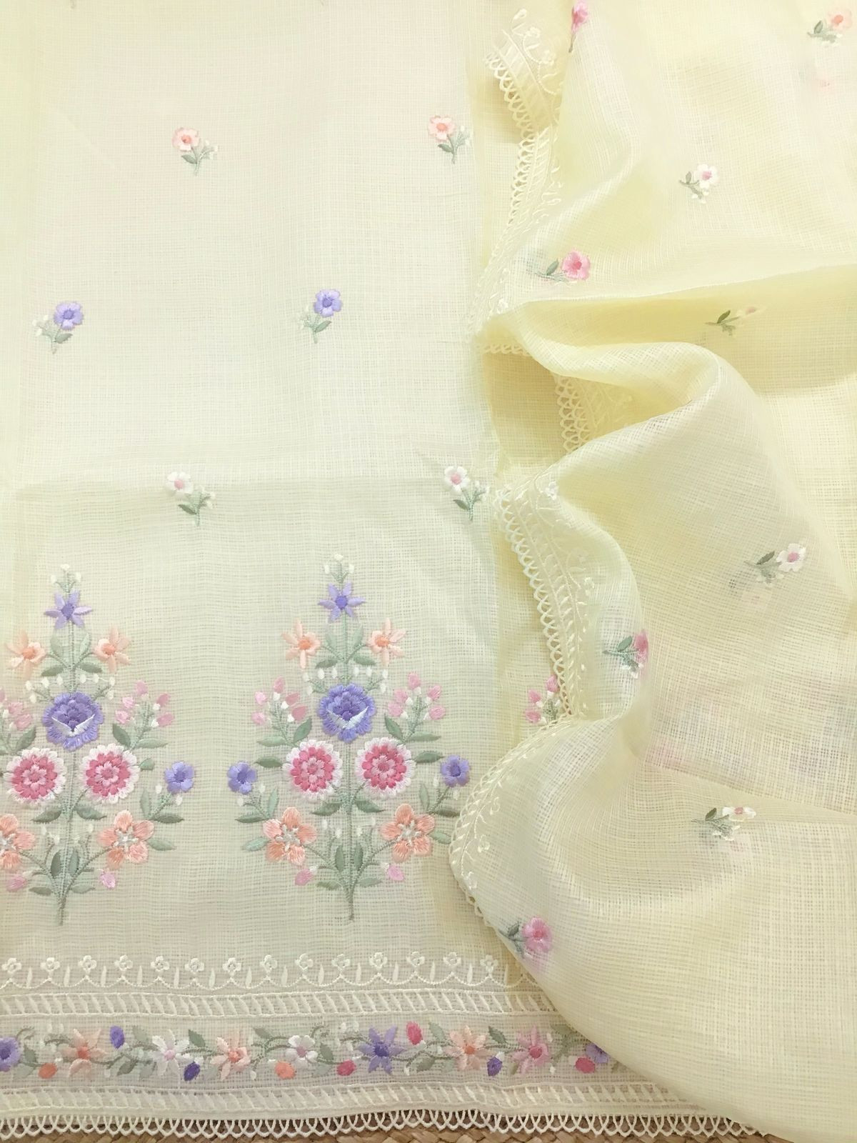 Soft Kota Silk Embroidered Suit - Yellow