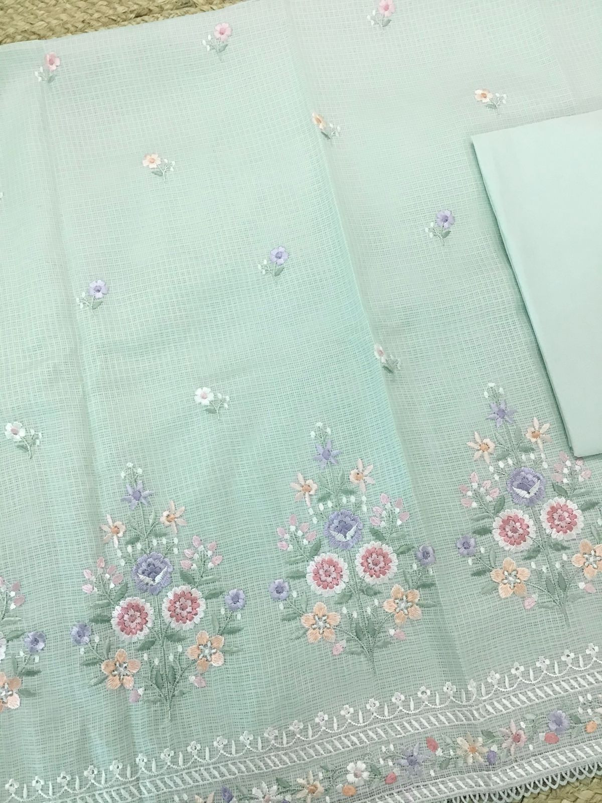 Soft Kota Silk Embroidered Suit - Green