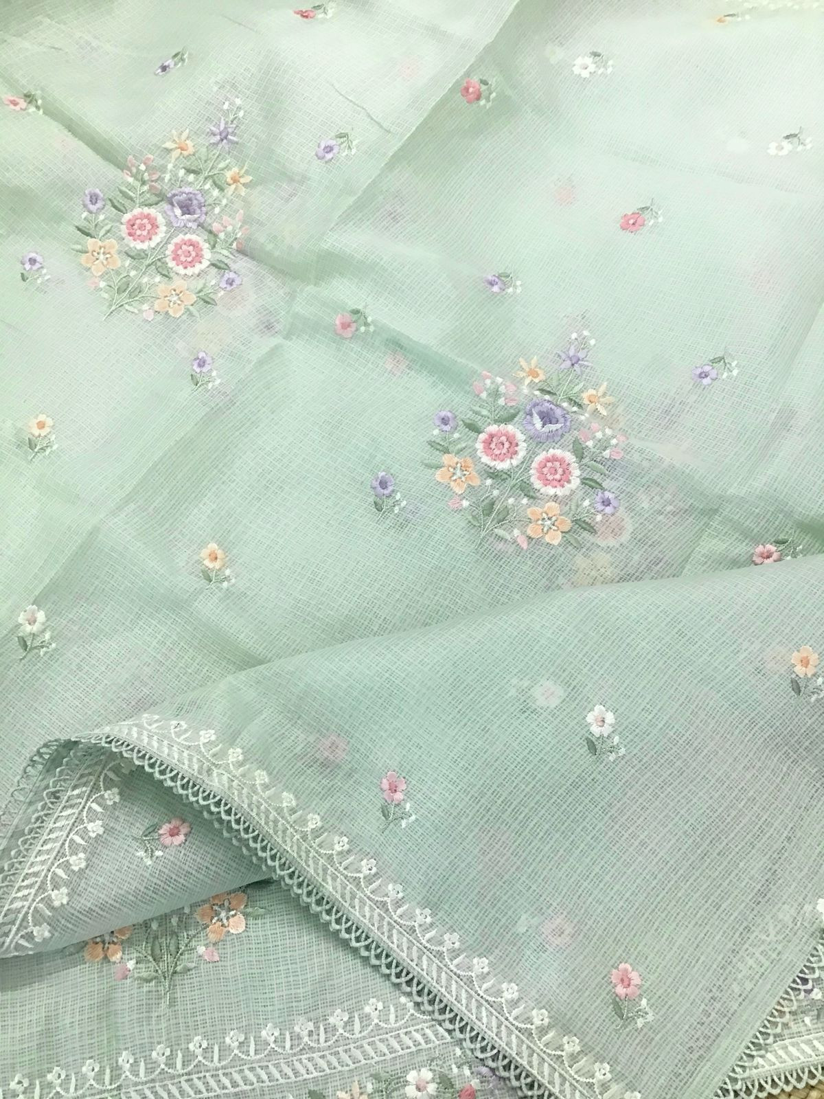 Soft Kota Silk Embroidered Suit - Green