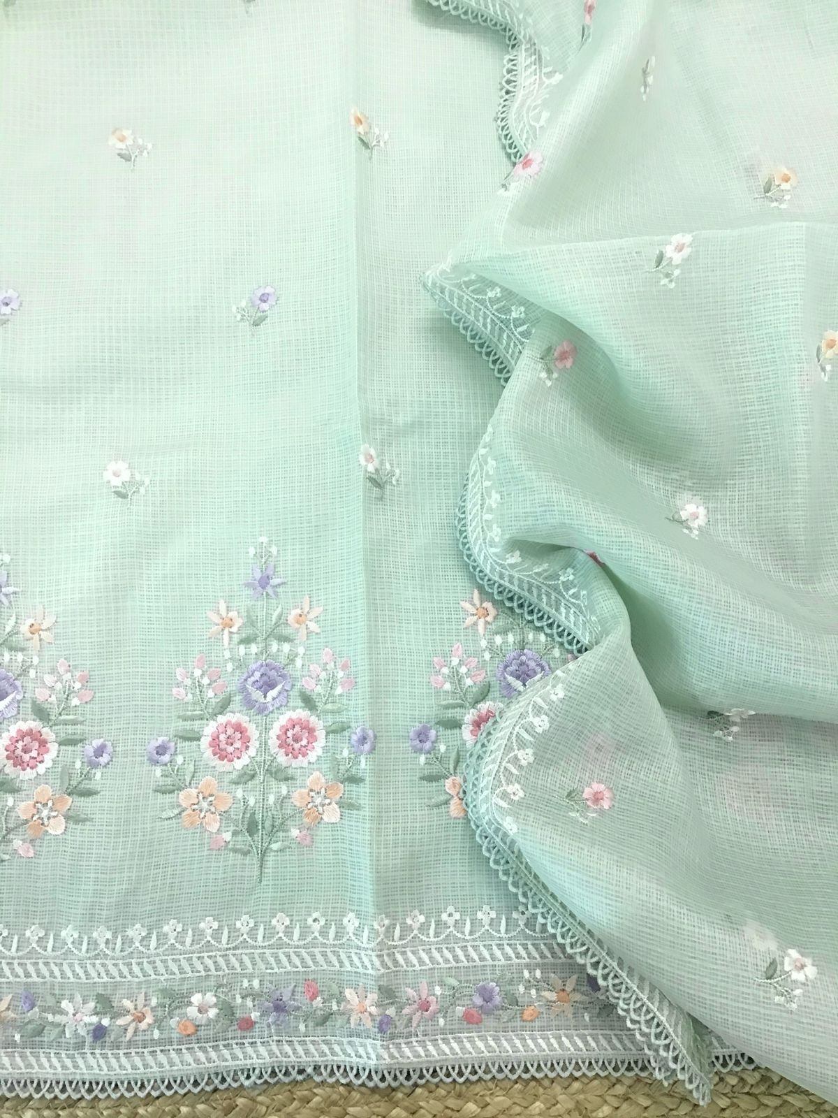 Soft Kota Silk Embroidered Suit - Green