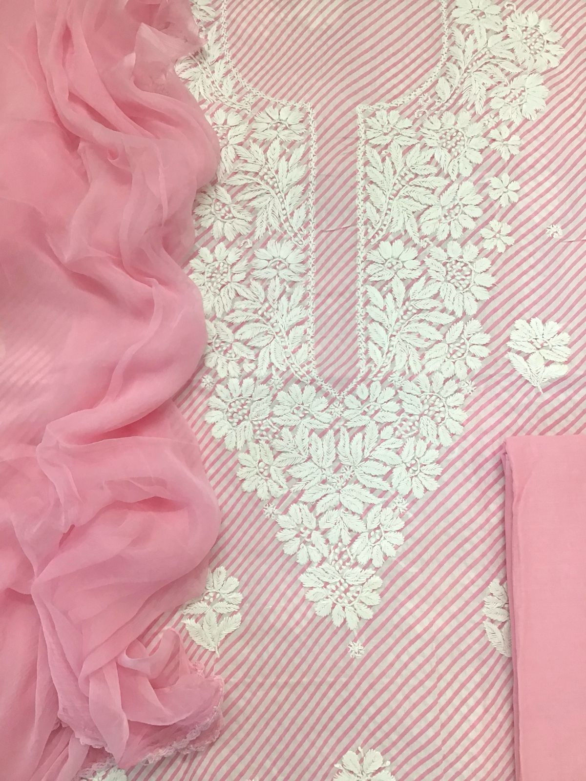 Pure Cotton Printed Chikankari Work Suit - Pink