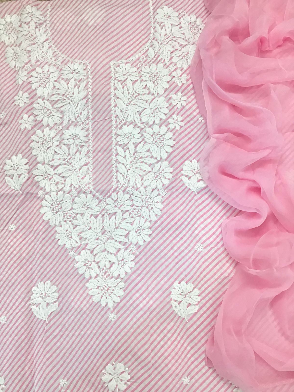 Pure Cotton Printed Chikankari Work Suit - Pink