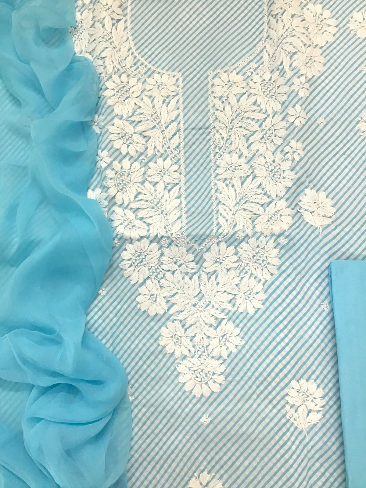 Pure Cotton Printed Chikankari Work Suit - Blue