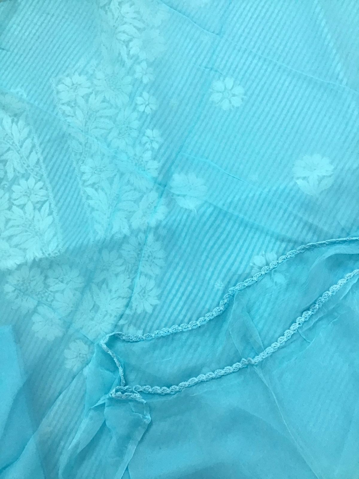 Pure Cotton Printed Chikankari Work Suit - Blue