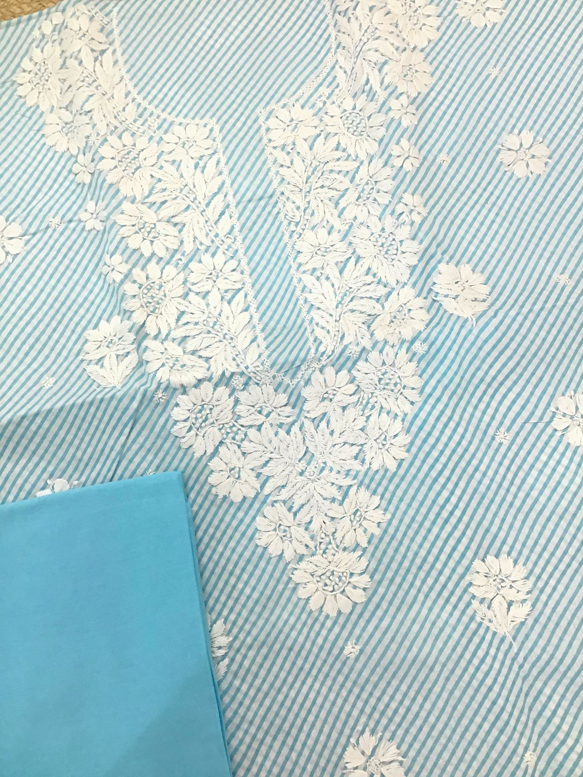 Pure Cotton Printed Chikankari Work Suit - Blue