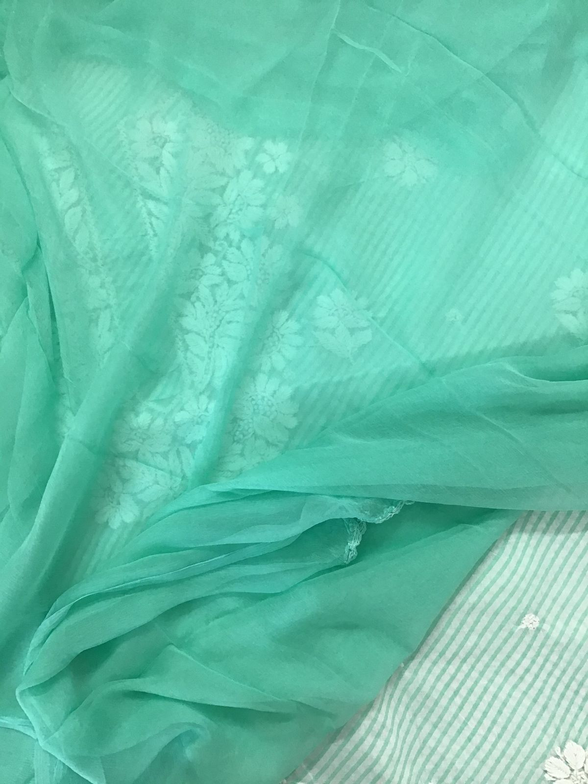 Pure Cotton Printed Chikankari Work Suit - Green