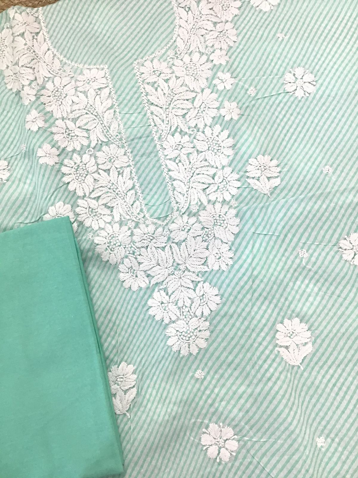 Pure Cotton Printed Chikankari Work Suit - Green