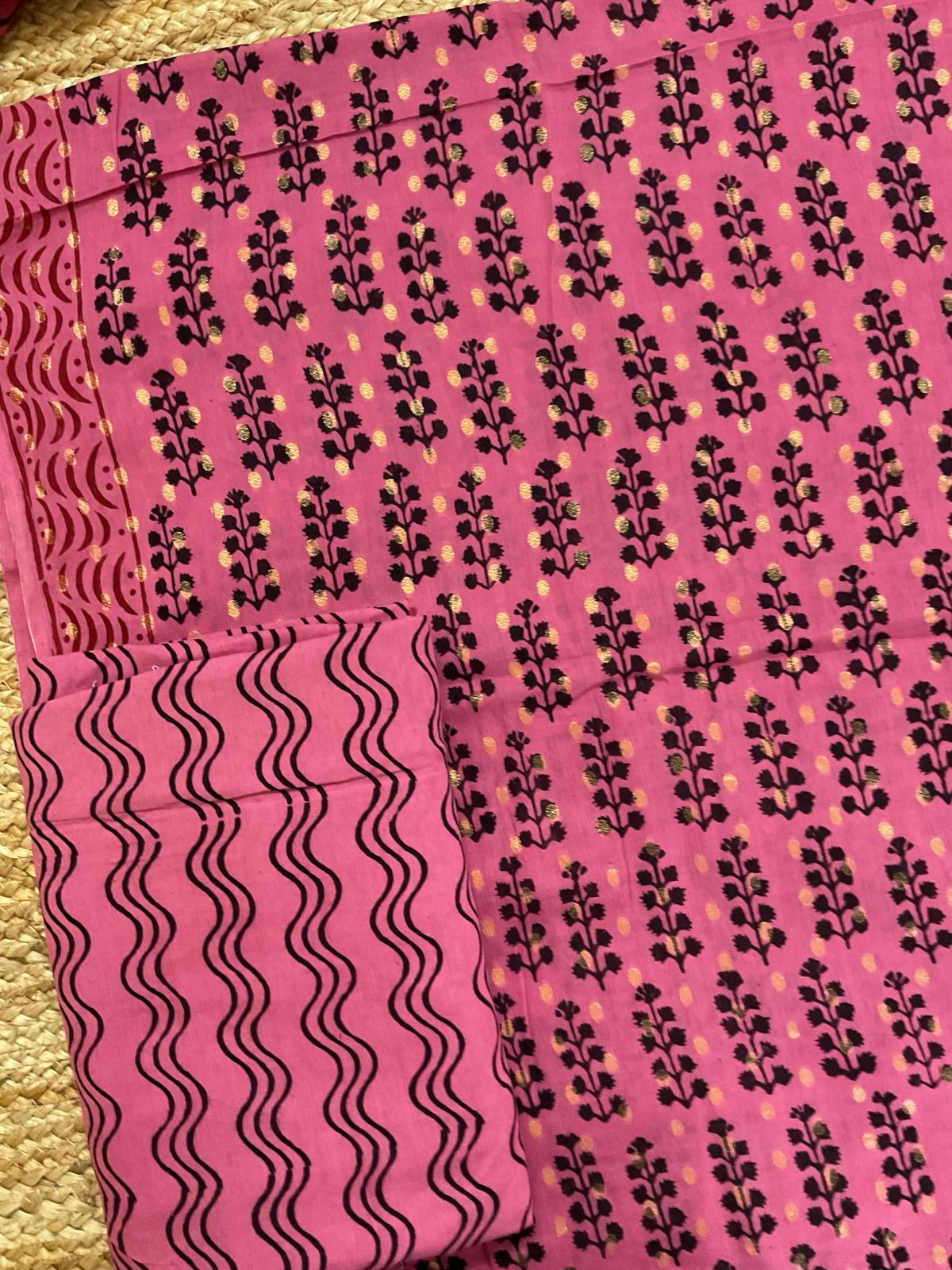 Pure Cotton Bagh Printed Banarasi Weaved Suit - Pink