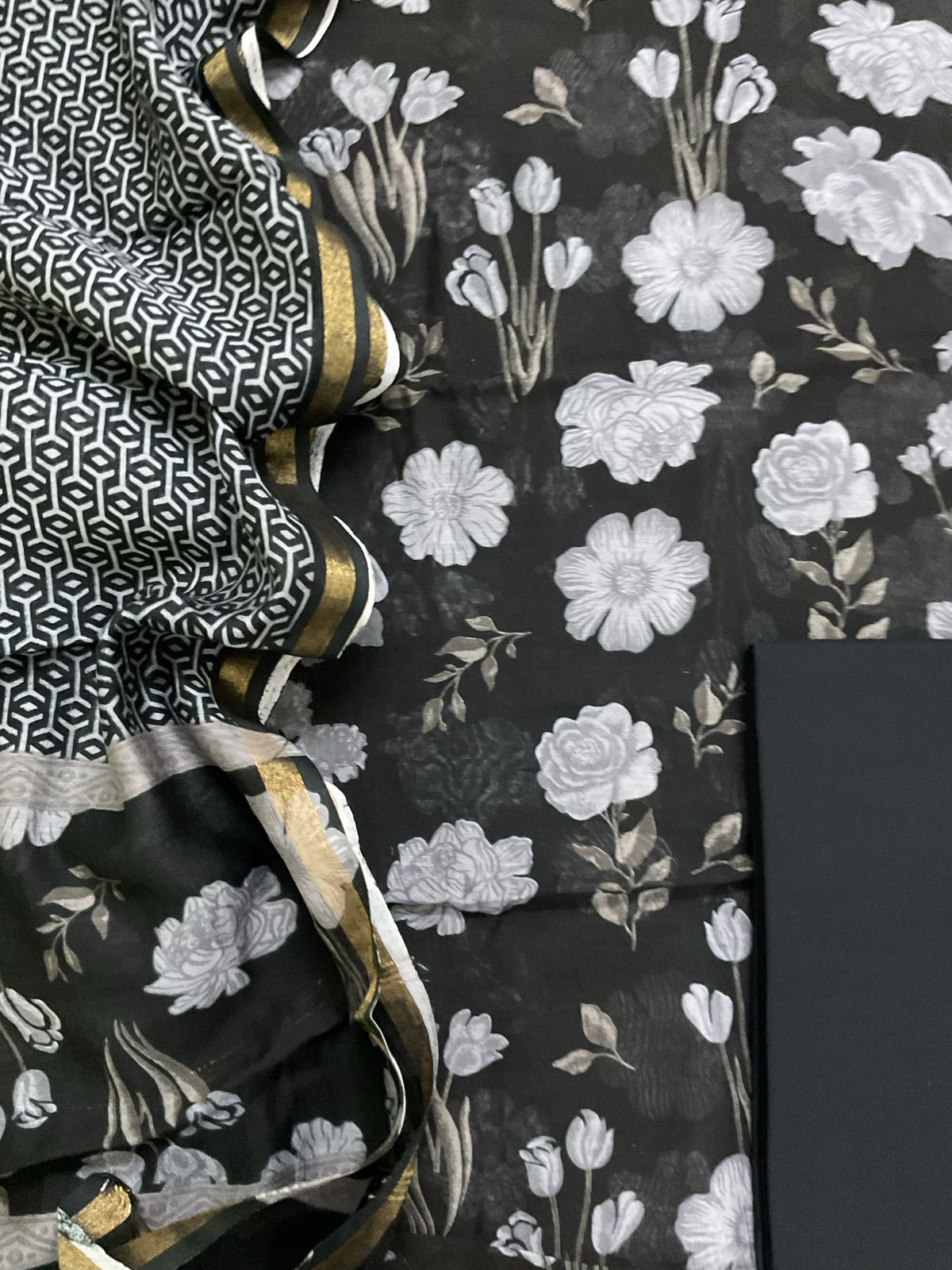 Pure Maheshwari Printed Suit - Black