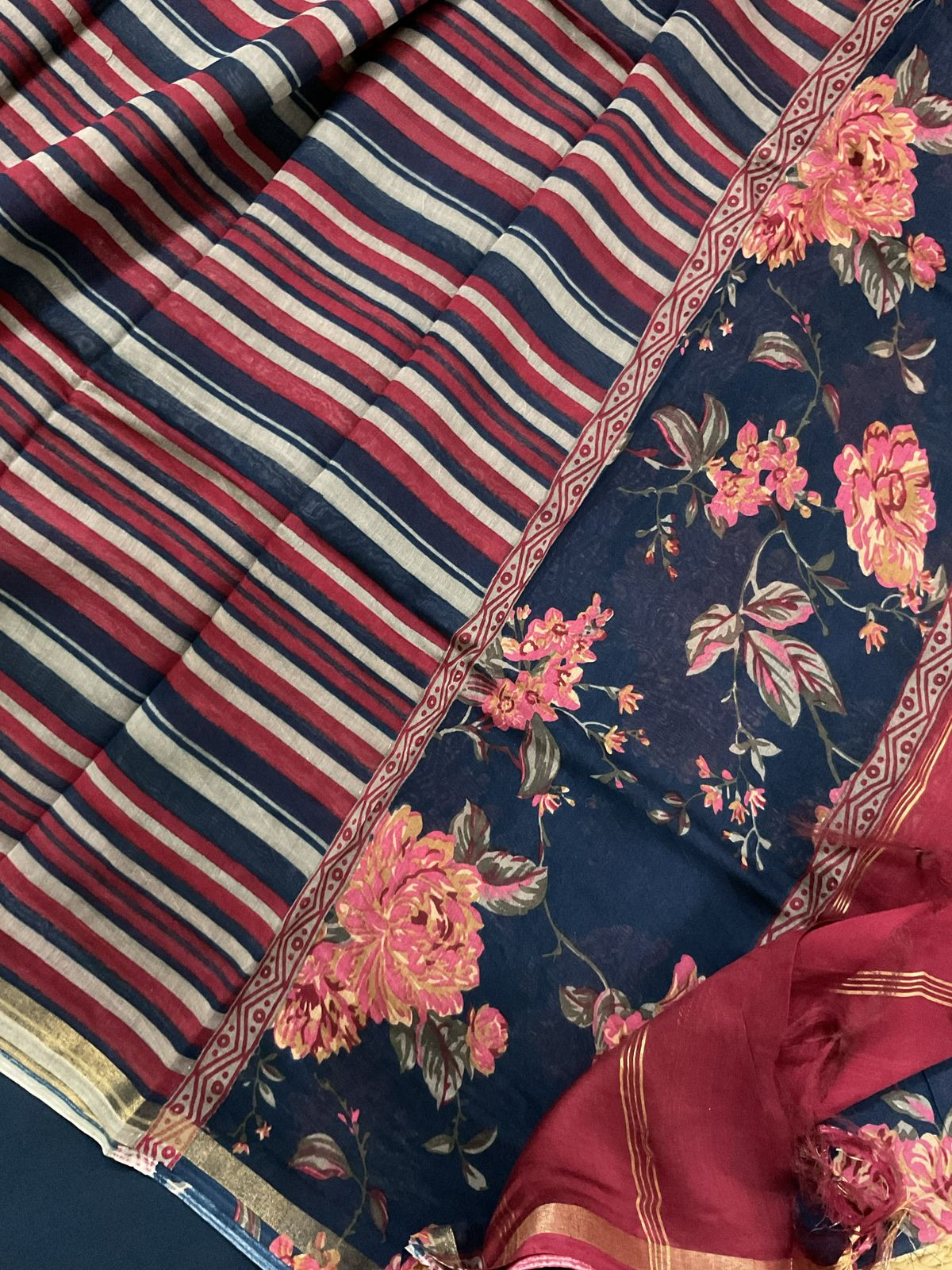 Pure Maheshwari Printed Suit - Blue