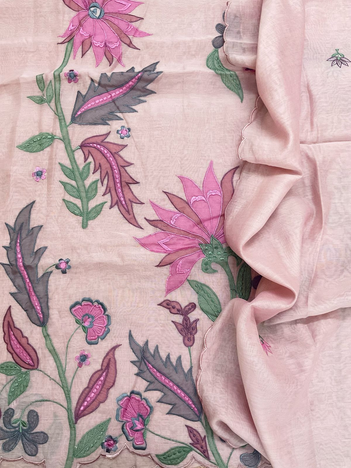 Pure Mul Chanderi Embroidered Suit - Onion Pink