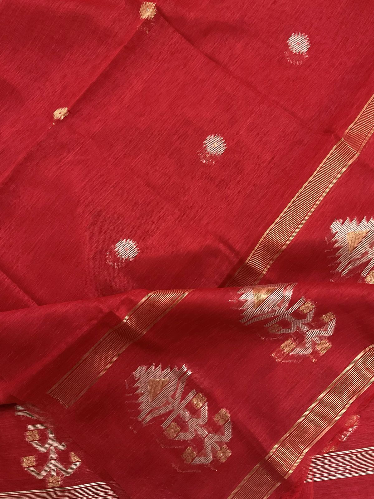 Soft Slub Chanderi Jamdani Weaved Suit - Red