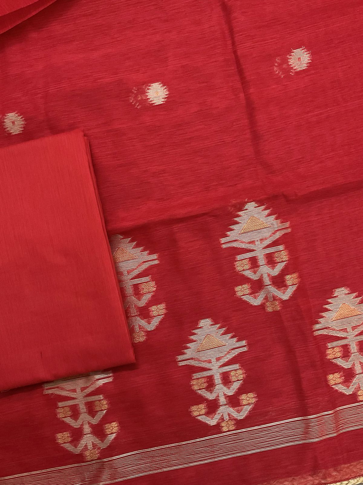 Soft Slub Chanderi Jamdani Weaved Suit - Red