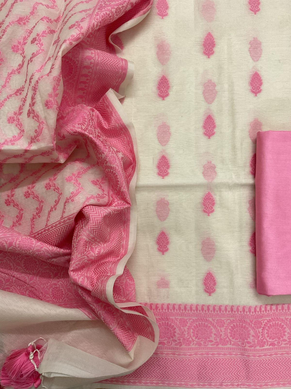 Pure Chanderi Banarasi Weaved Suit - Offwhite