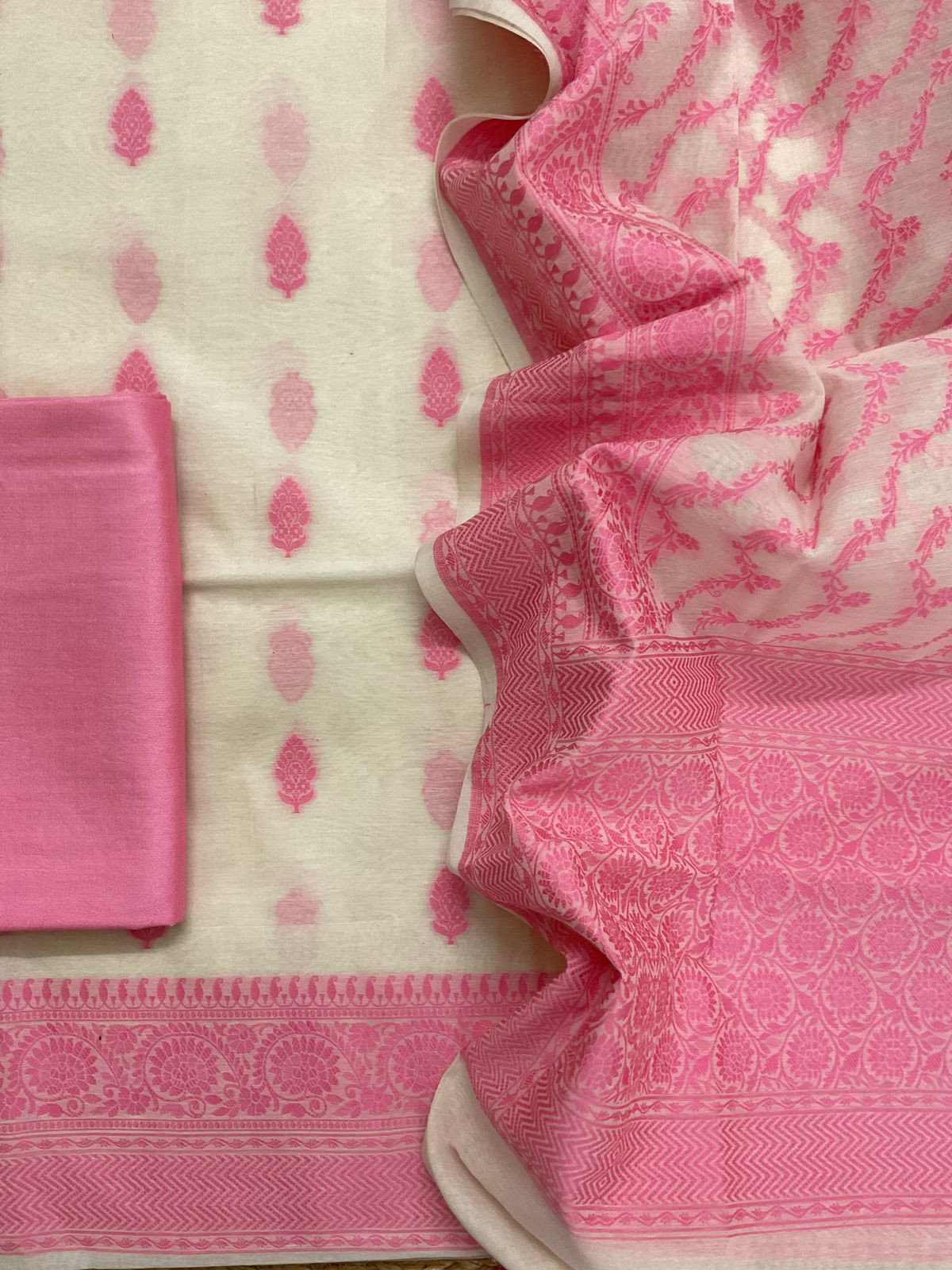 Pure Chanderi Banarasi Weaved Suit - Offwhite