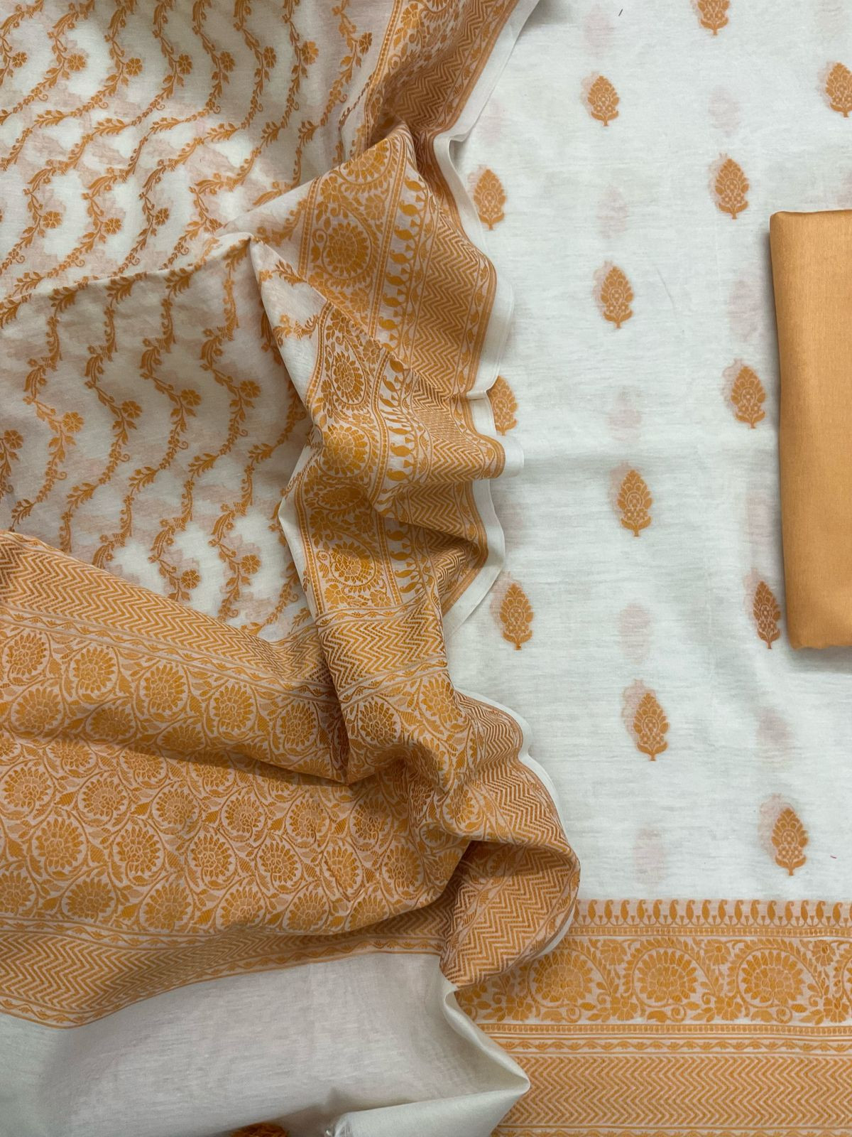 Pure Chanderi Banarasi Weaved Suit - Offwhite