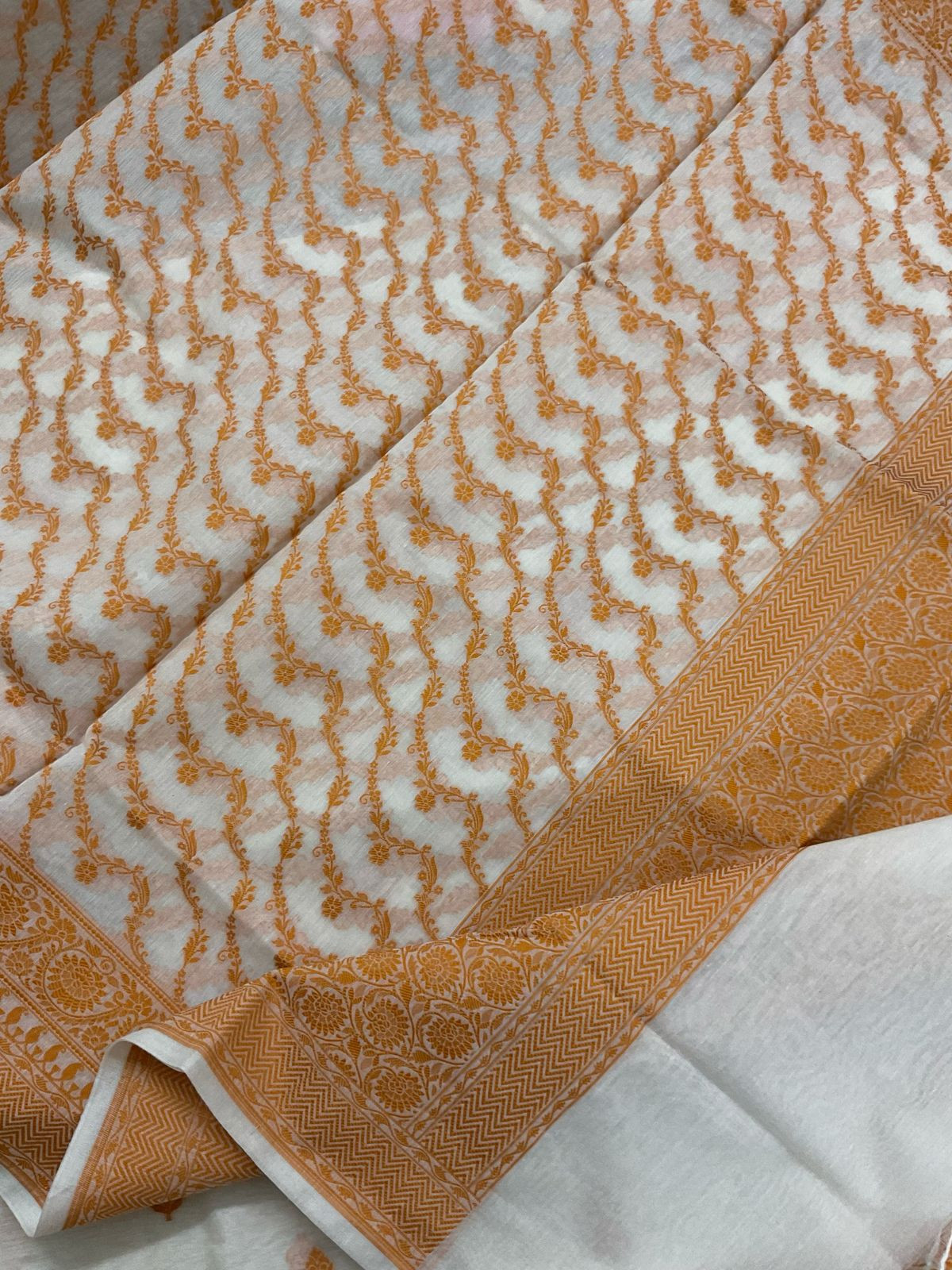 Pure Chanderi Banarasi Weaved Suit - Offwhite