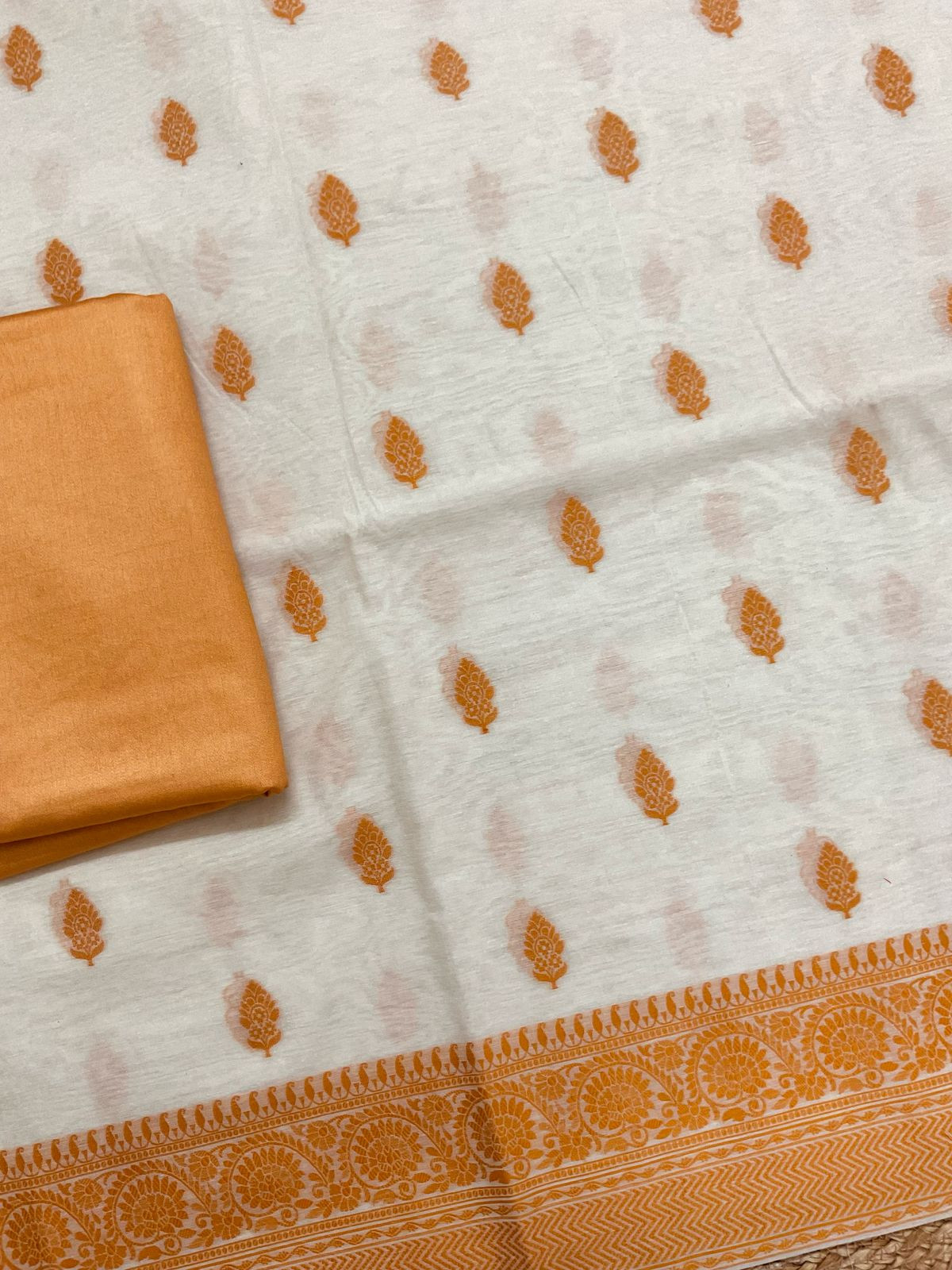 Pure Chanderi Banarasi Weaved Suit - Offwhite