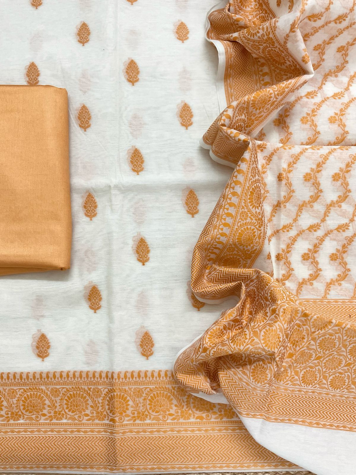 Pure Chanderi Banarasi Weaved Suit - Offwhite