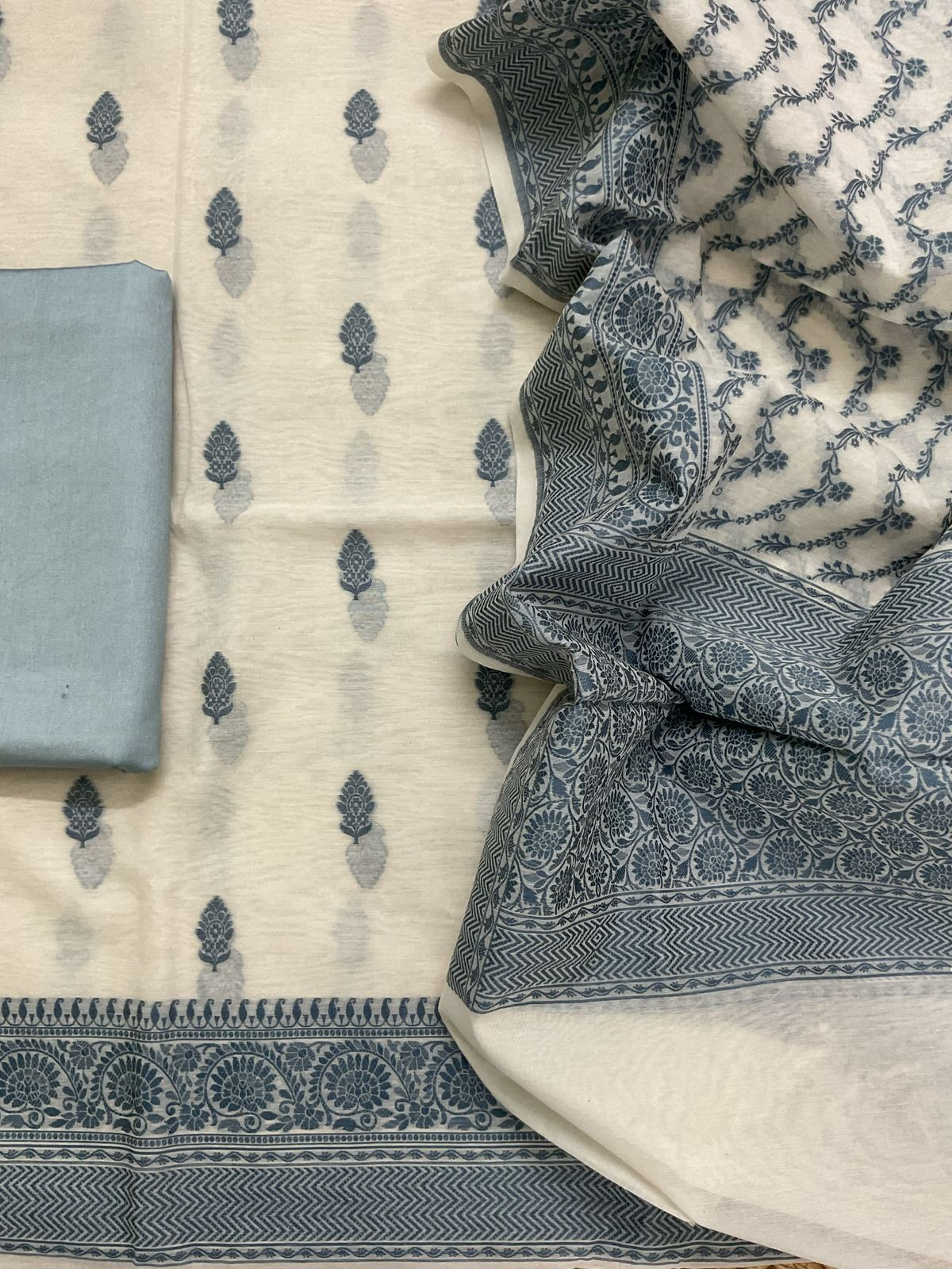 Pure Chanderi Banarasi Weaved Suit - Offwhite