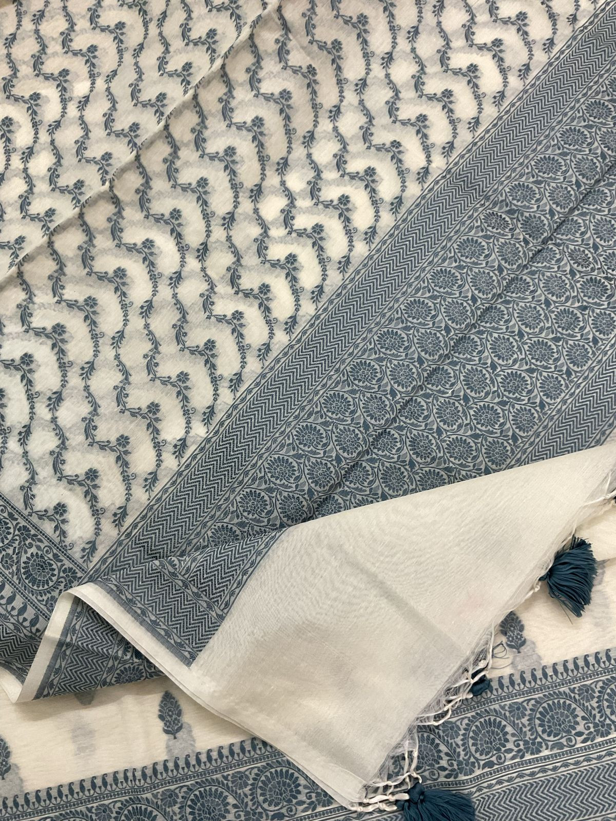 Pure Chanderi Banarasi Weaved Suit - Offwhite