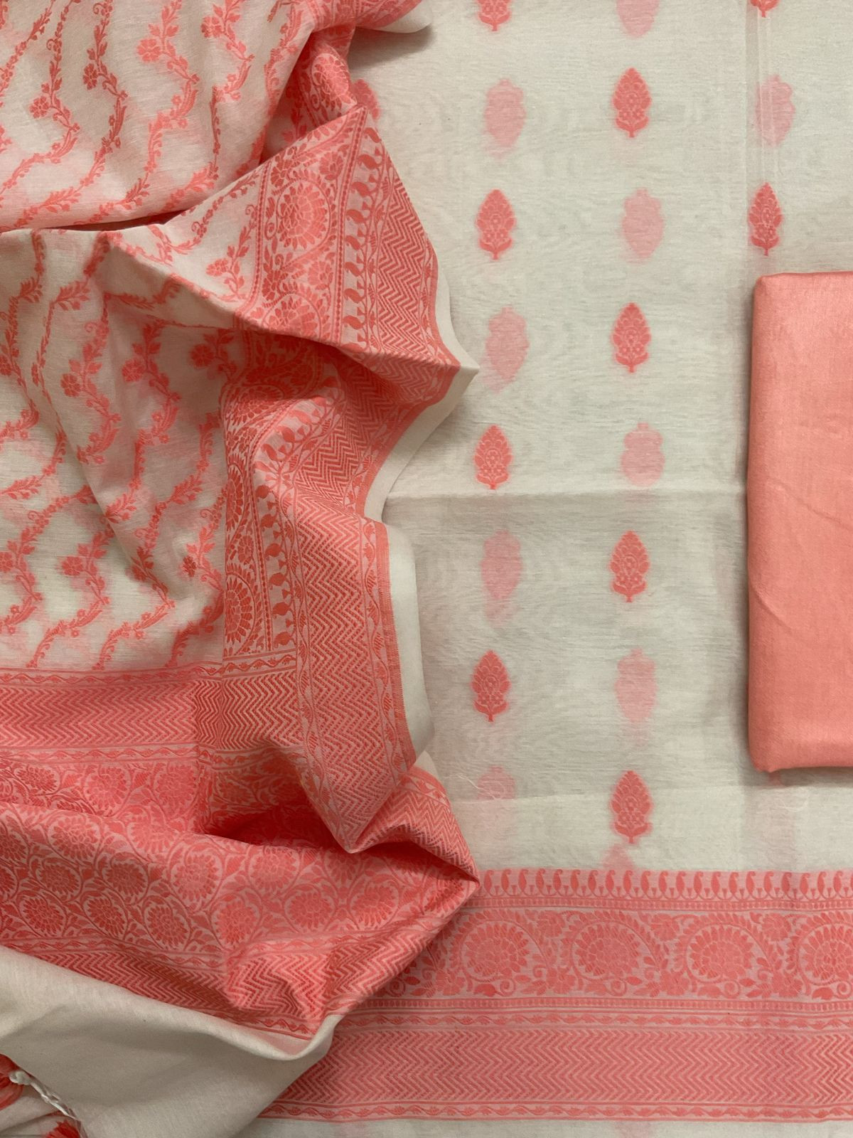 Pure Chanderi Banarasi Weaved Suit - Offwhite