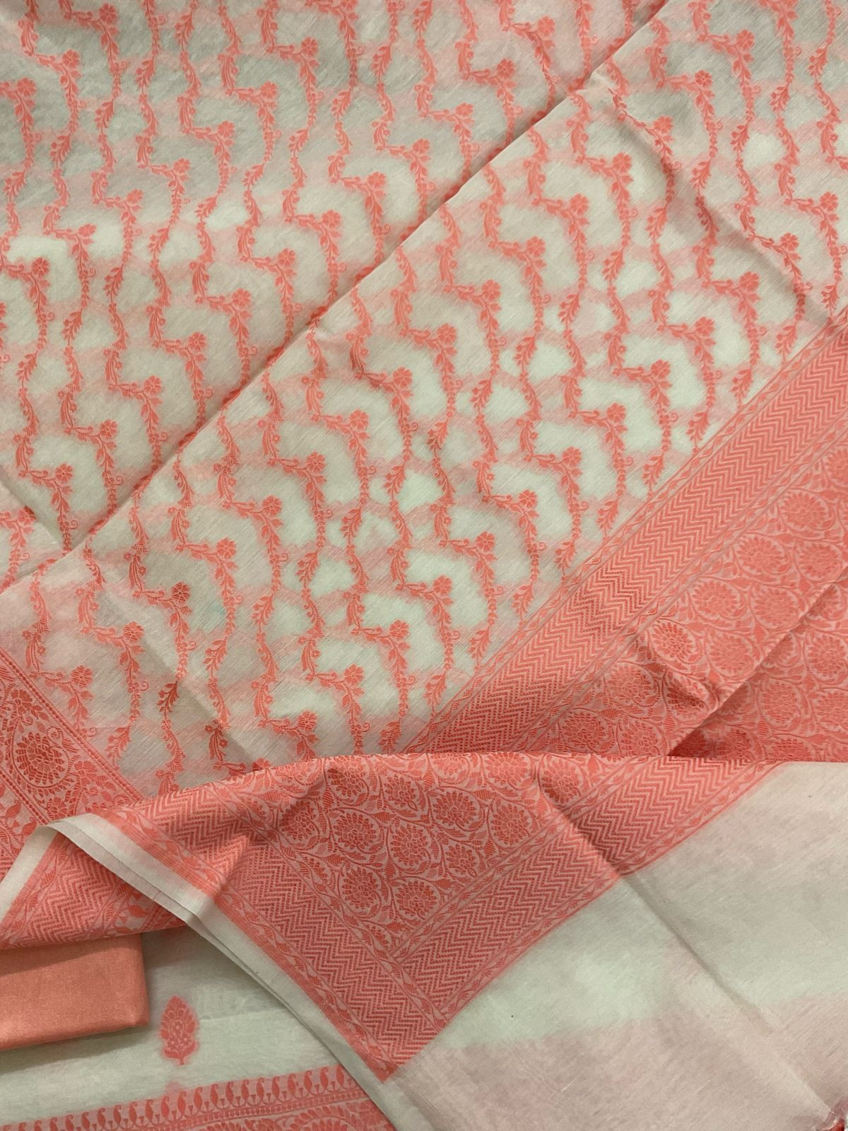 Pure Chanderi Banarasi Weaved Suit - Offwhite