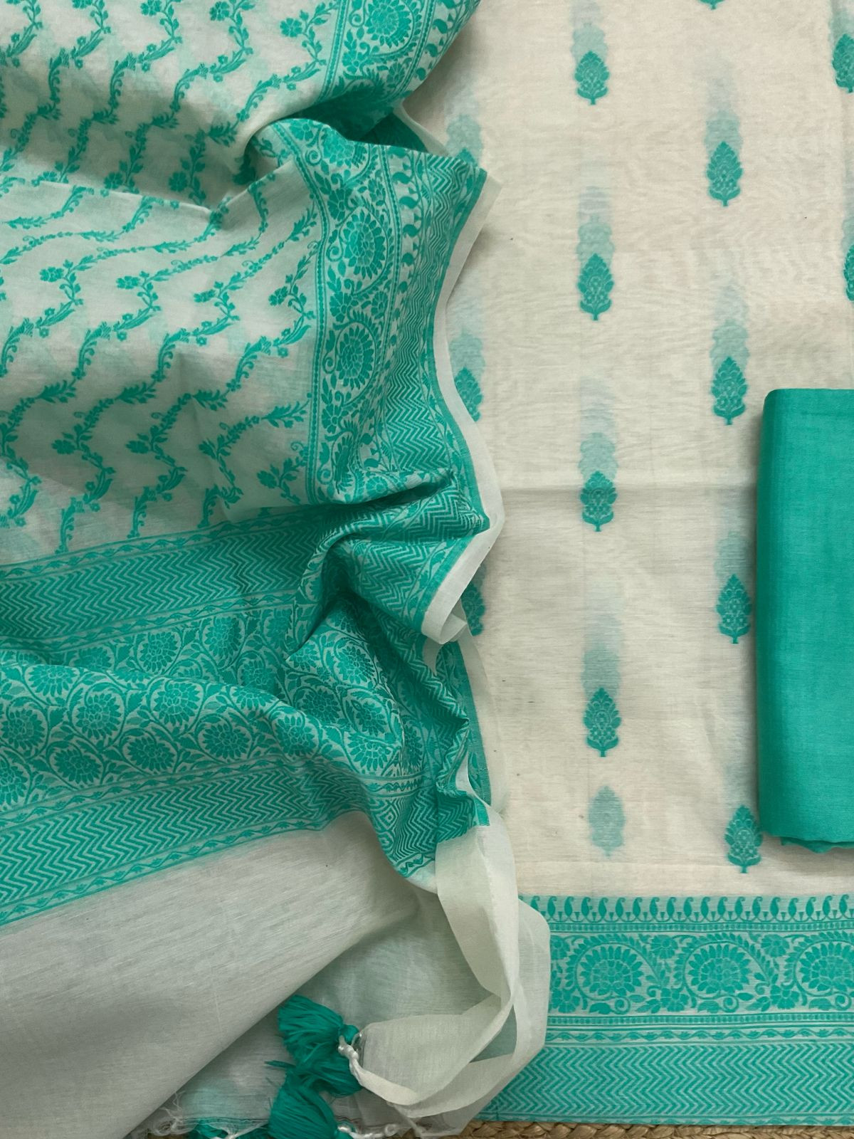 Pure Chanderi Banarasi Weaved Suit - Offwhite