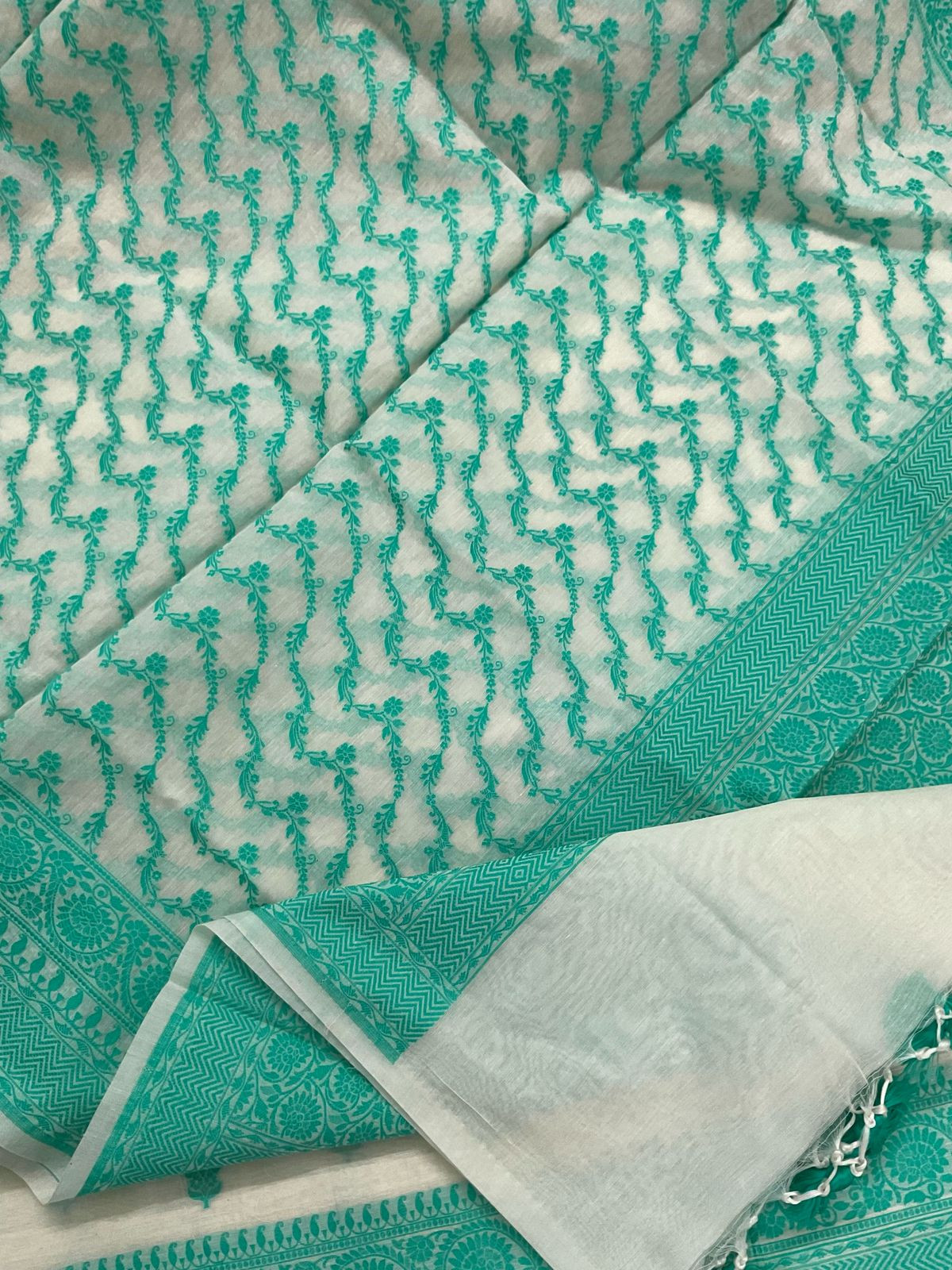 Pure Chanderi Banarasi Weaved Suit - Offwhite