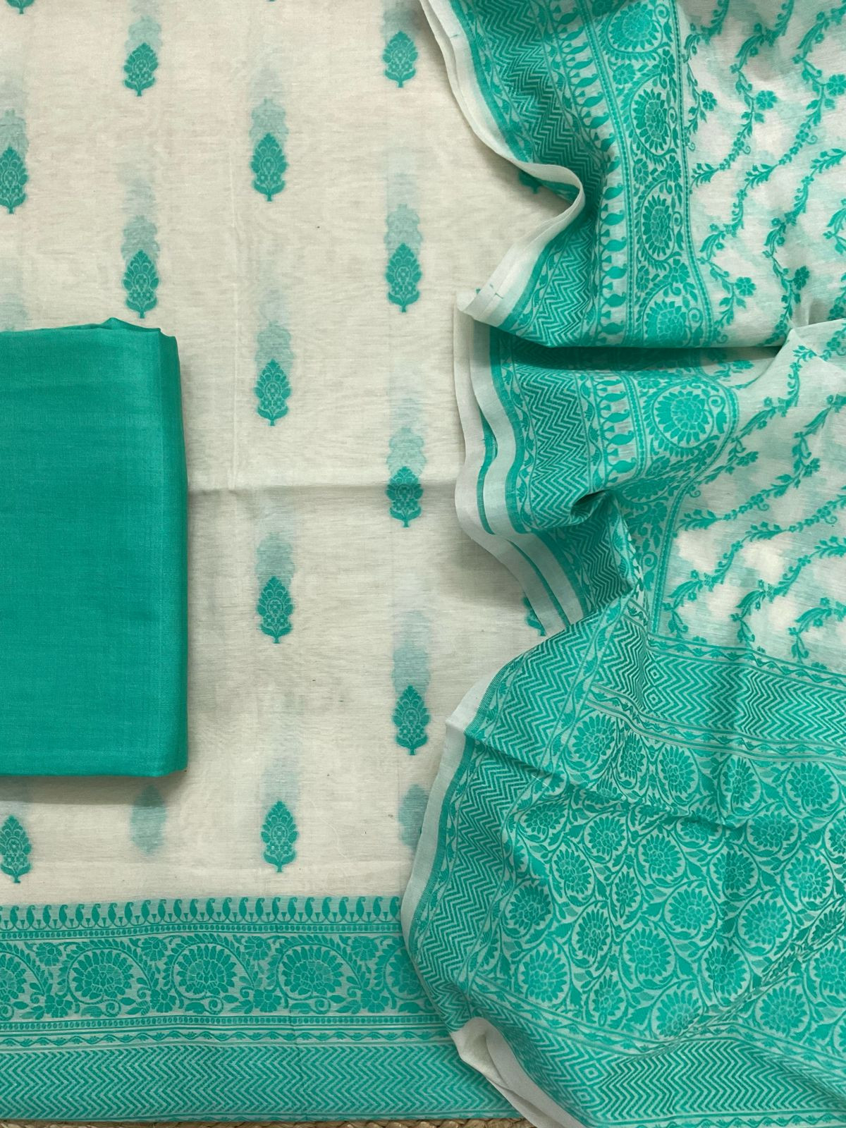 Pure Chanderi Banarasi Weaved Suit - Offwhite