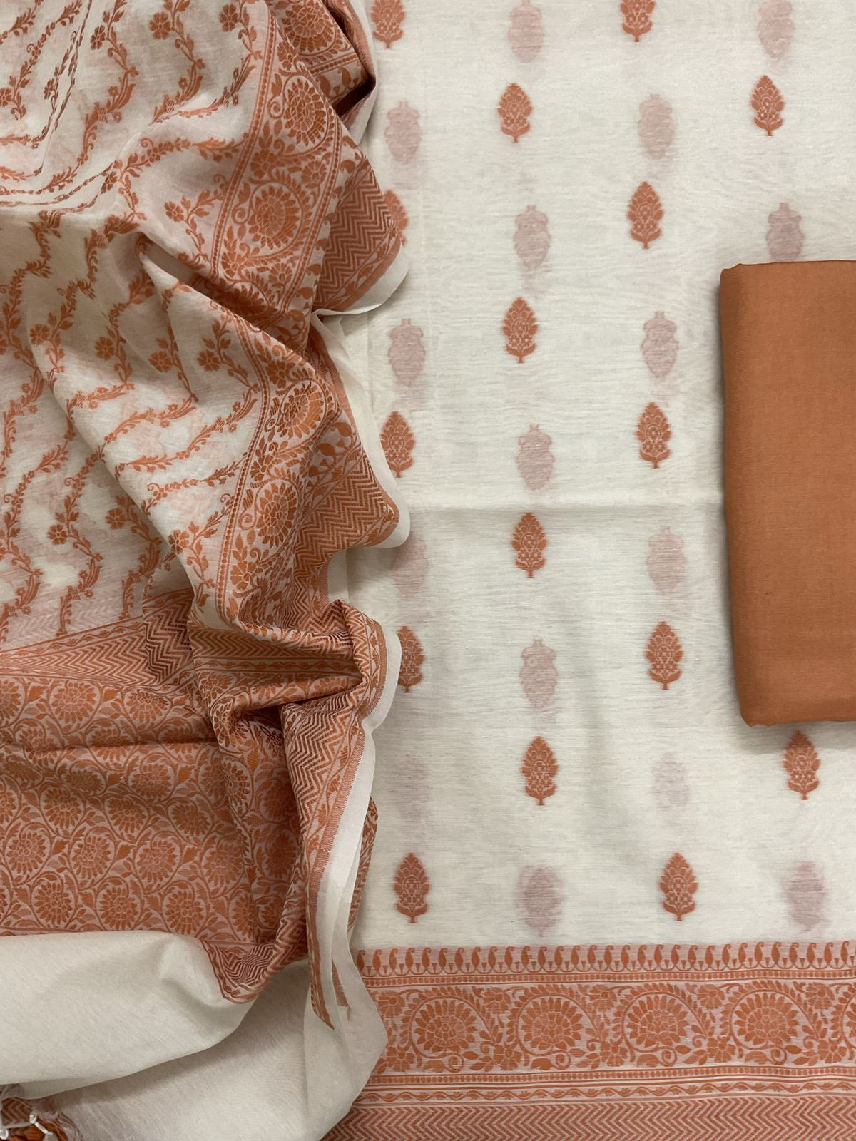 Pure Chanderi Banarasi Weaved Suit - Offwhite