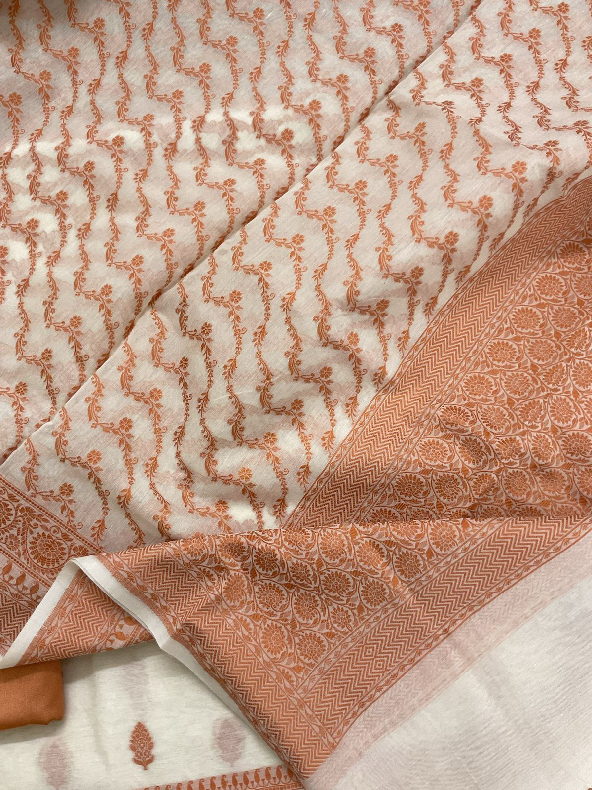 Pure Chanderi Banarasi Weaved Suit - Offwhite