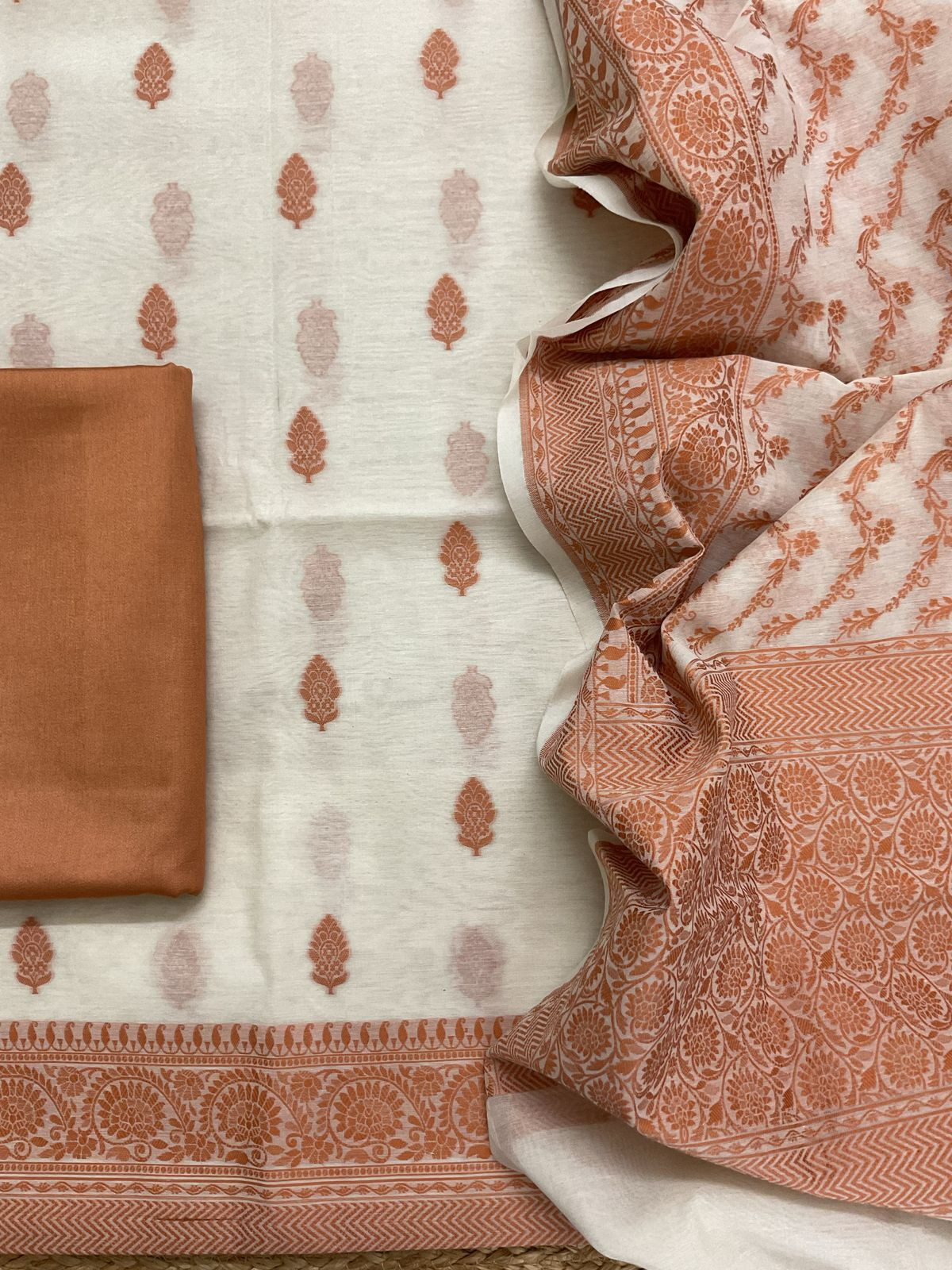 Pure Chanderi Banarasi Weaved Suit - Offwhite