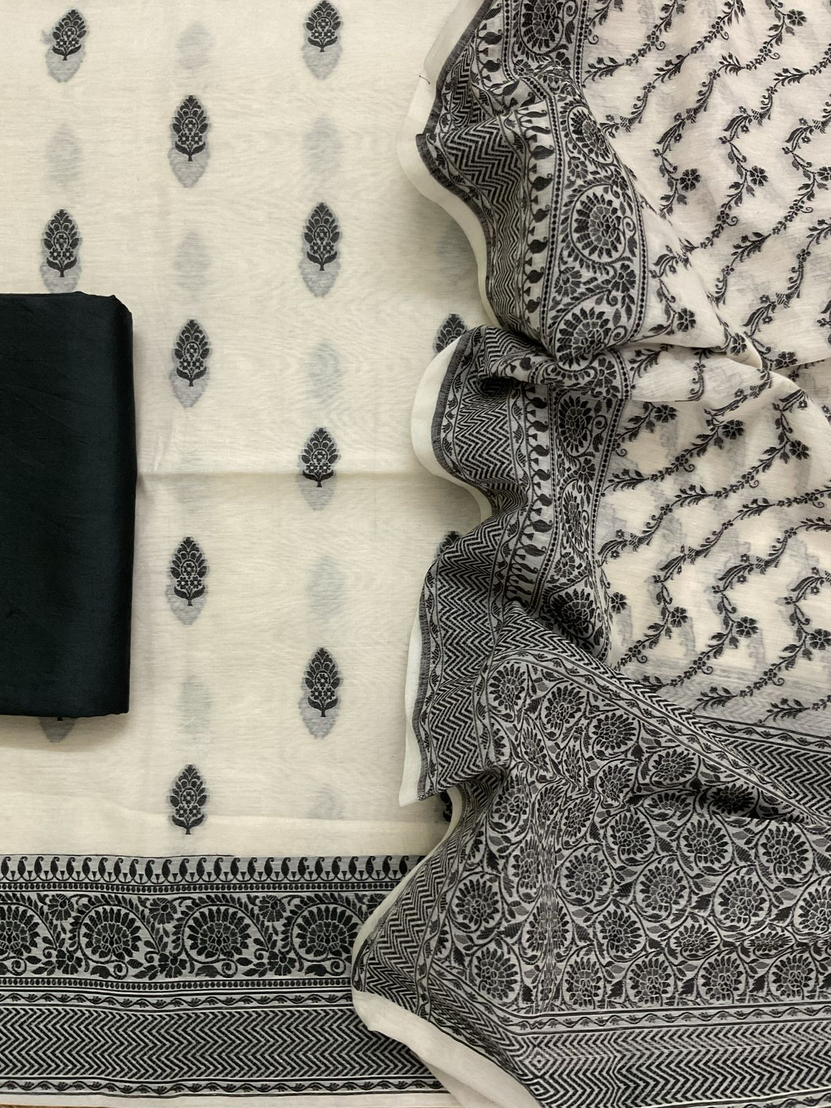 Pure Chanderi Banarasi Weaved Suit - Offwhite