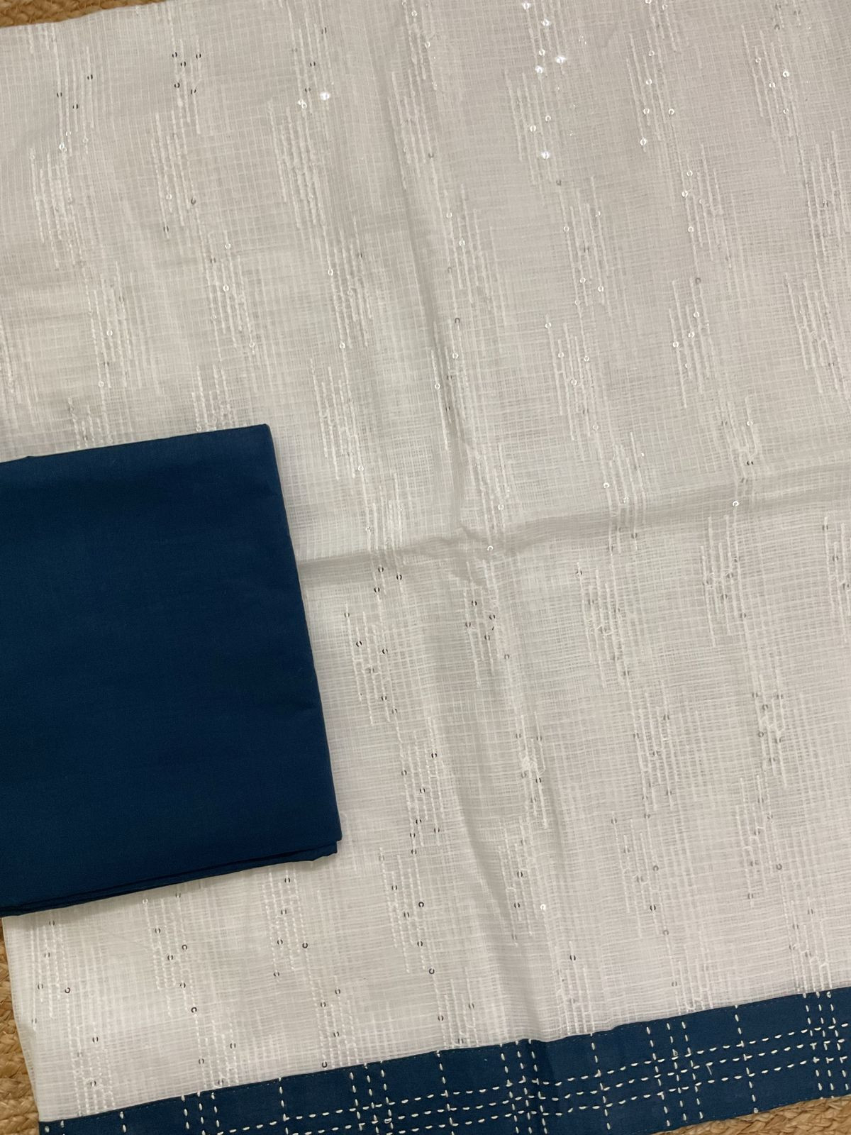 Pure Kota Cotton Printed Embroidered Suit - White