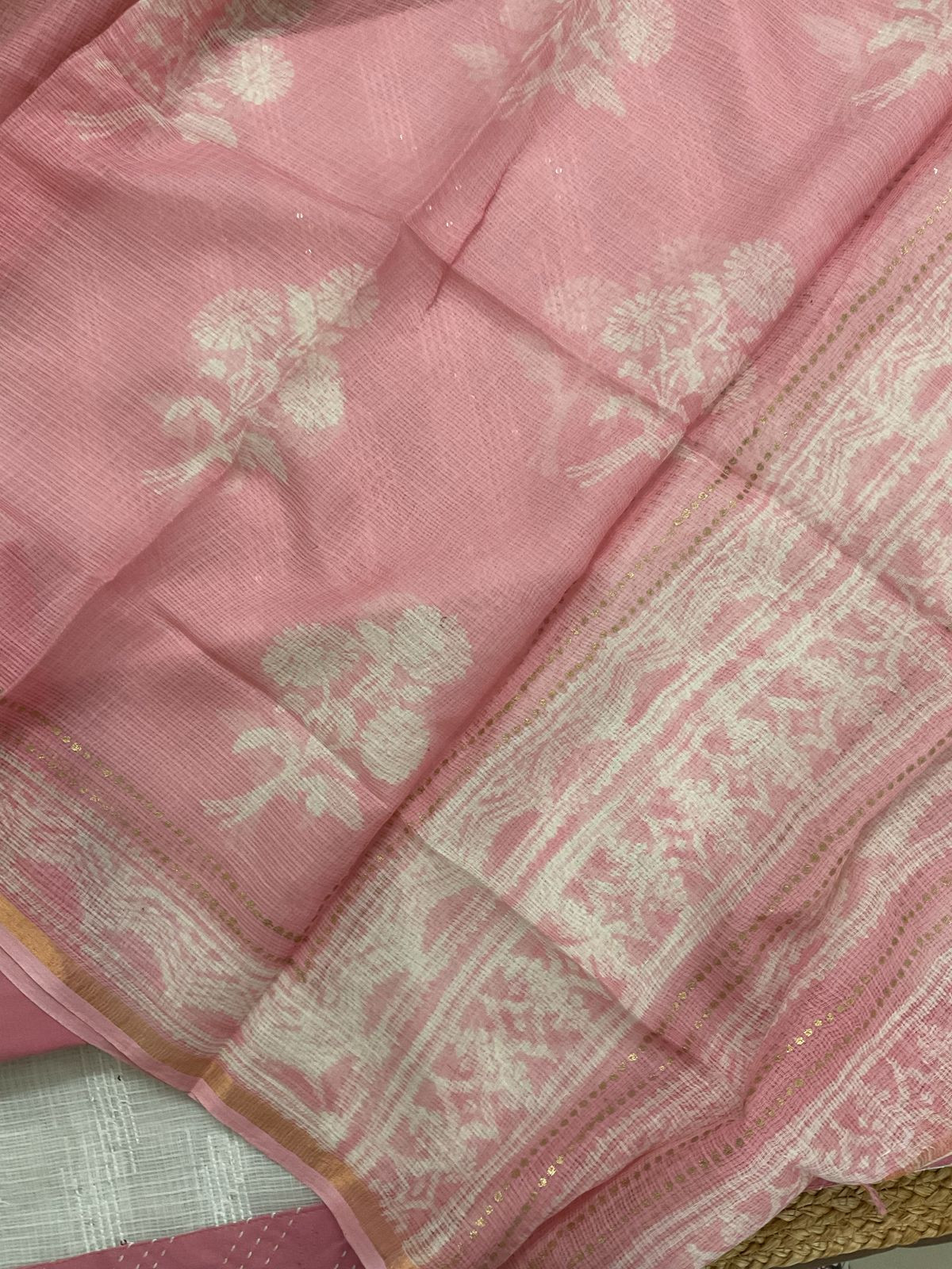 Pure Kota Cotton Printed Embroidered Suit - White